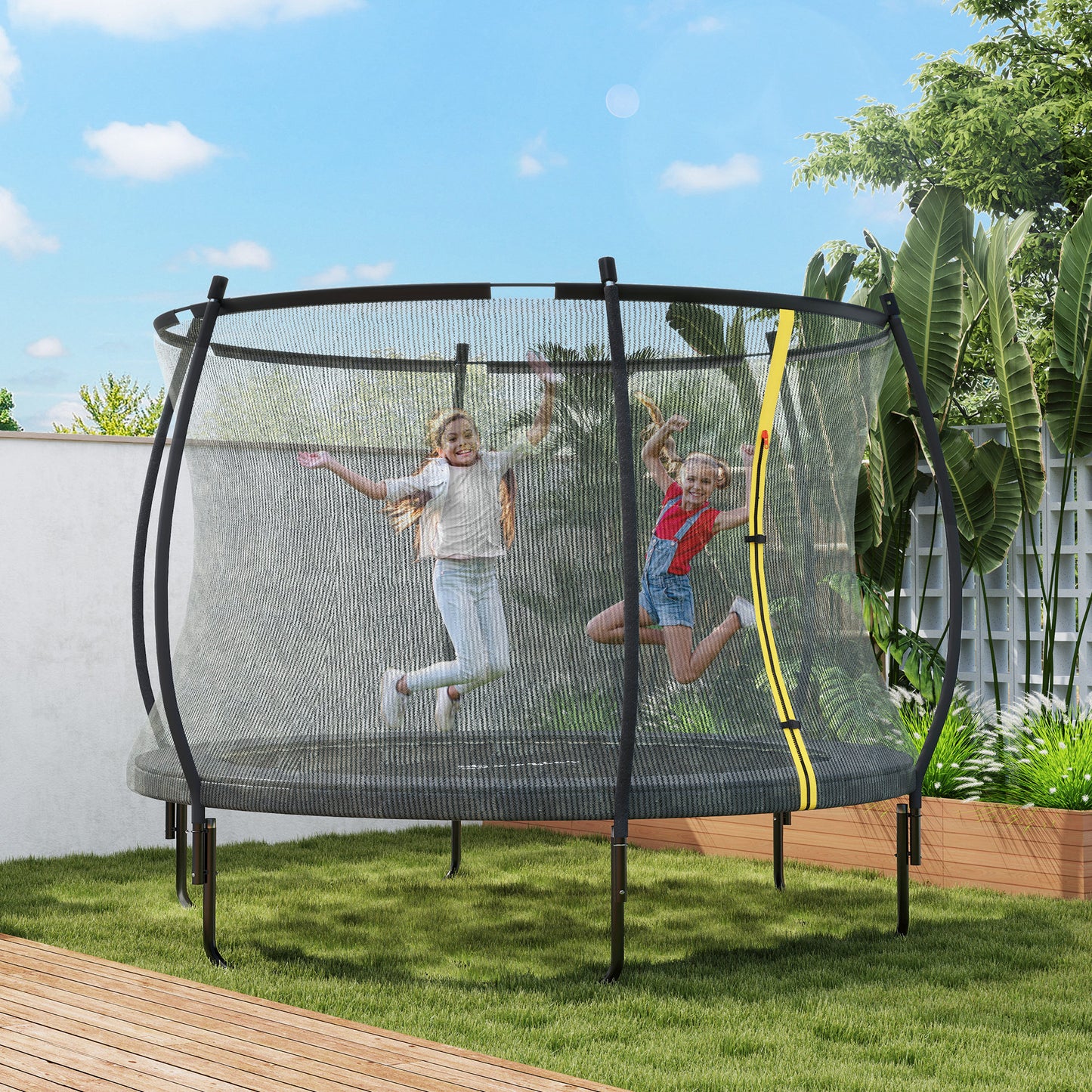 10ft Outdoor Trampoline with Enclosure Net, Spring Cover