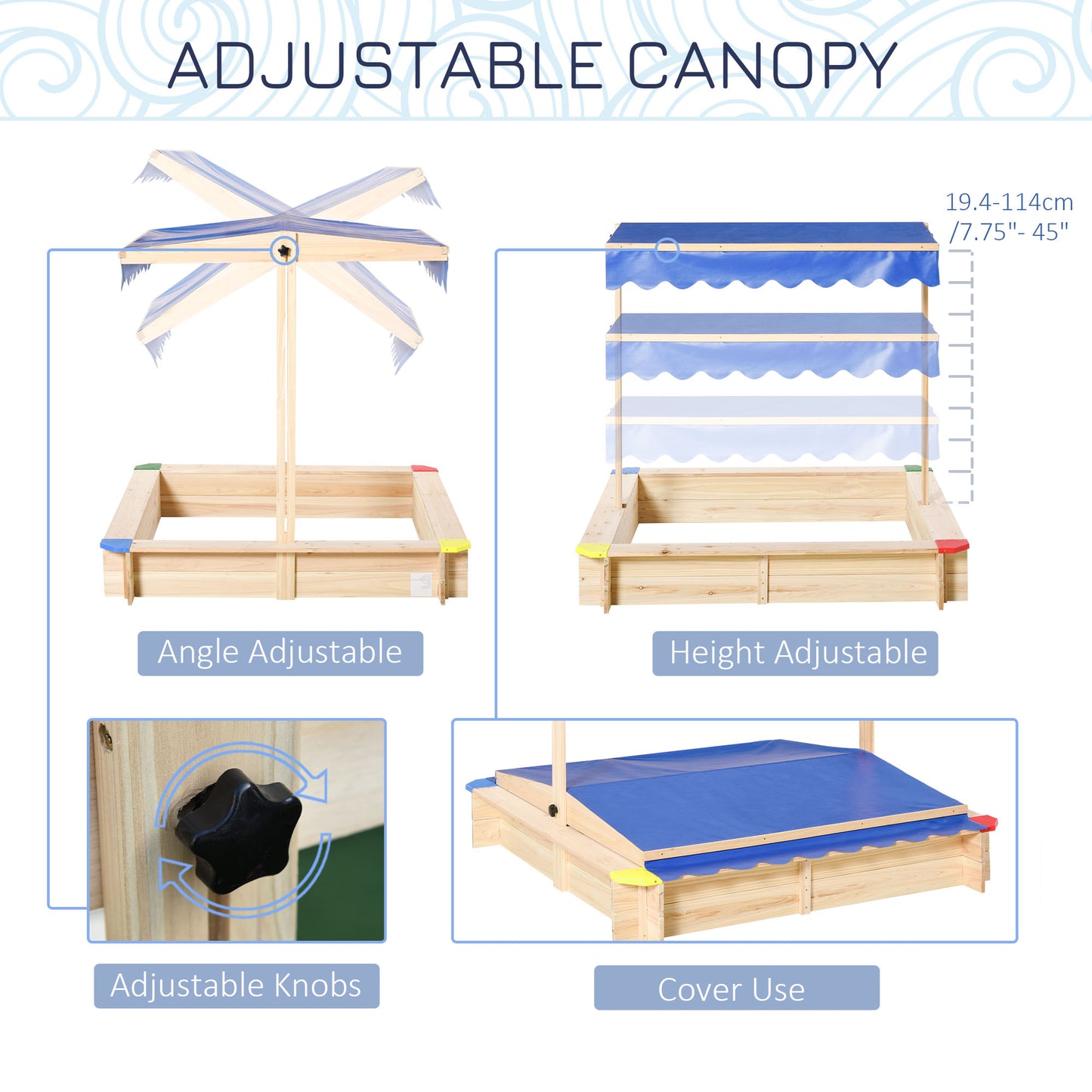 Kids Wooden Sand Pit Sandbox Children Square Outdoor Playset