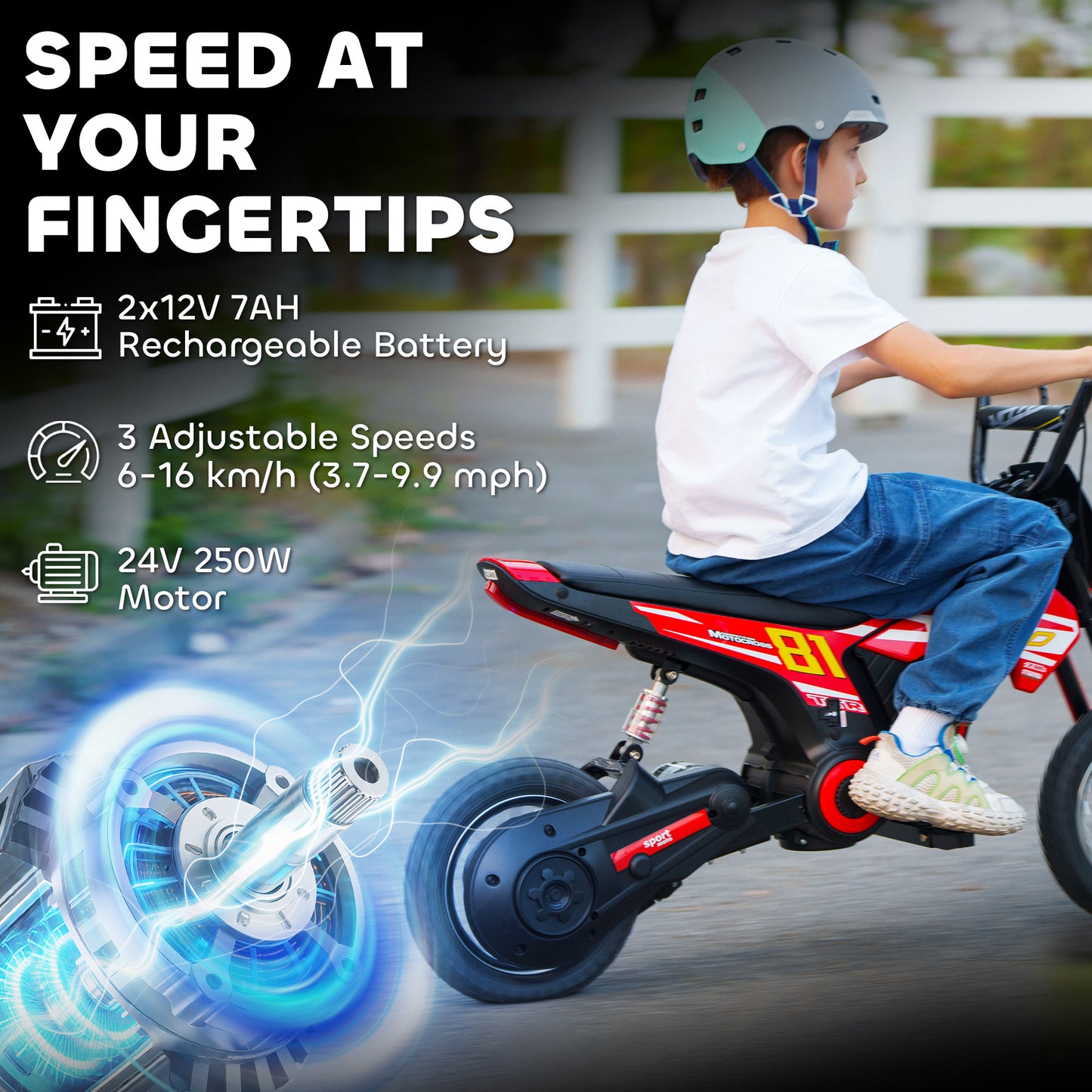 Kids Electric Motorbike 3 Gearboxes Speed Ride on Motorcycle