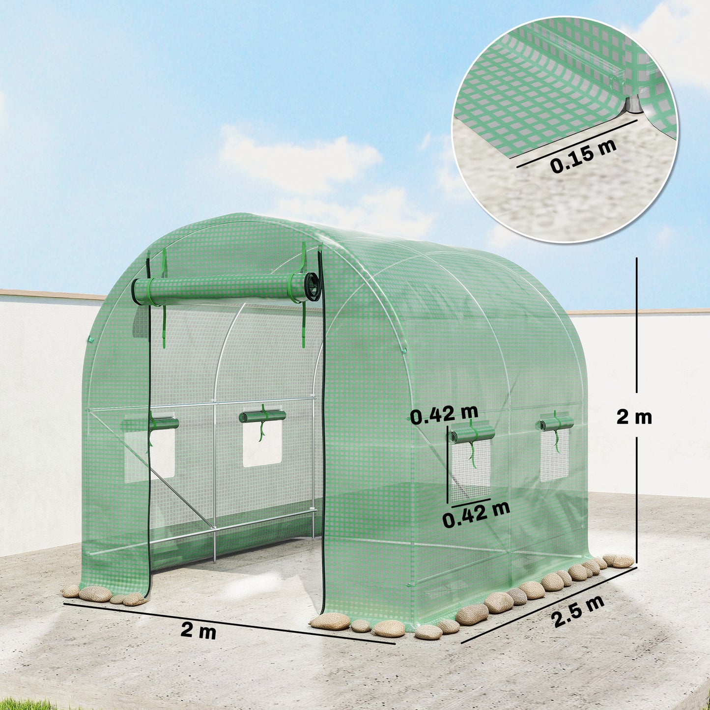 Walk-In Garden Polytunnel Greenhouse with Steel Frame, PE Cover