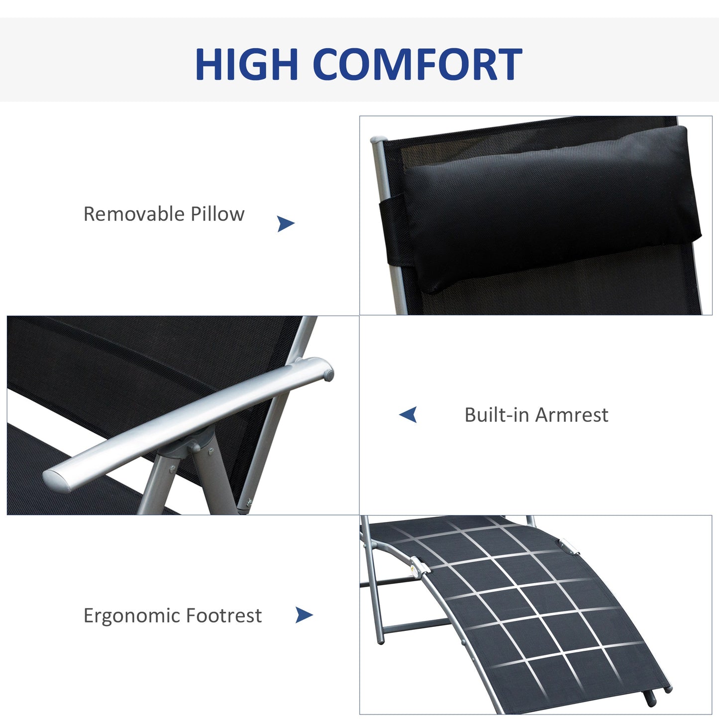 Sun Lounger Steel Frame Outdoor Folding Chaise Texteline Lounge (4)