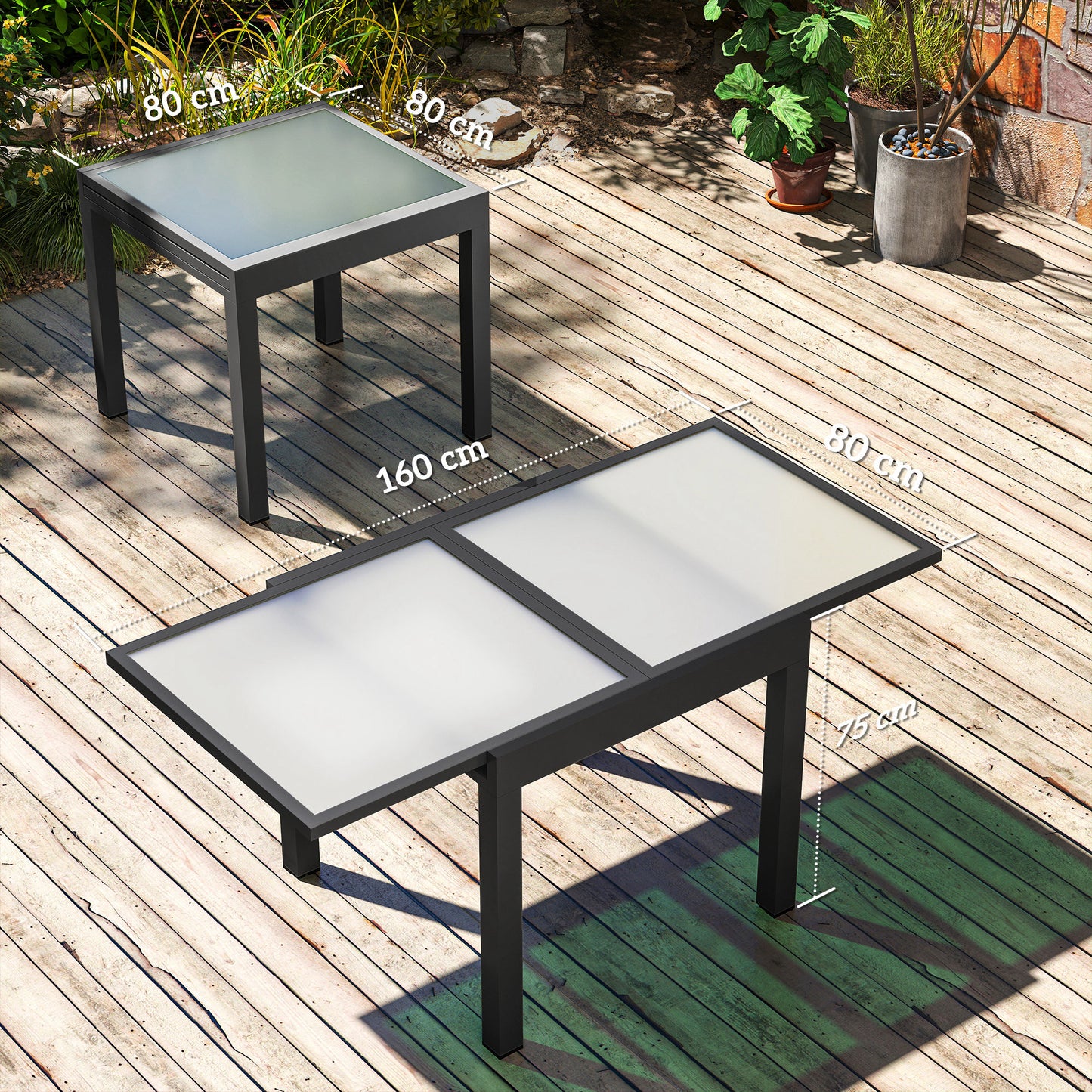 Extending Garden Table, Outdoor Dining Table with Aluminium Frame (1)