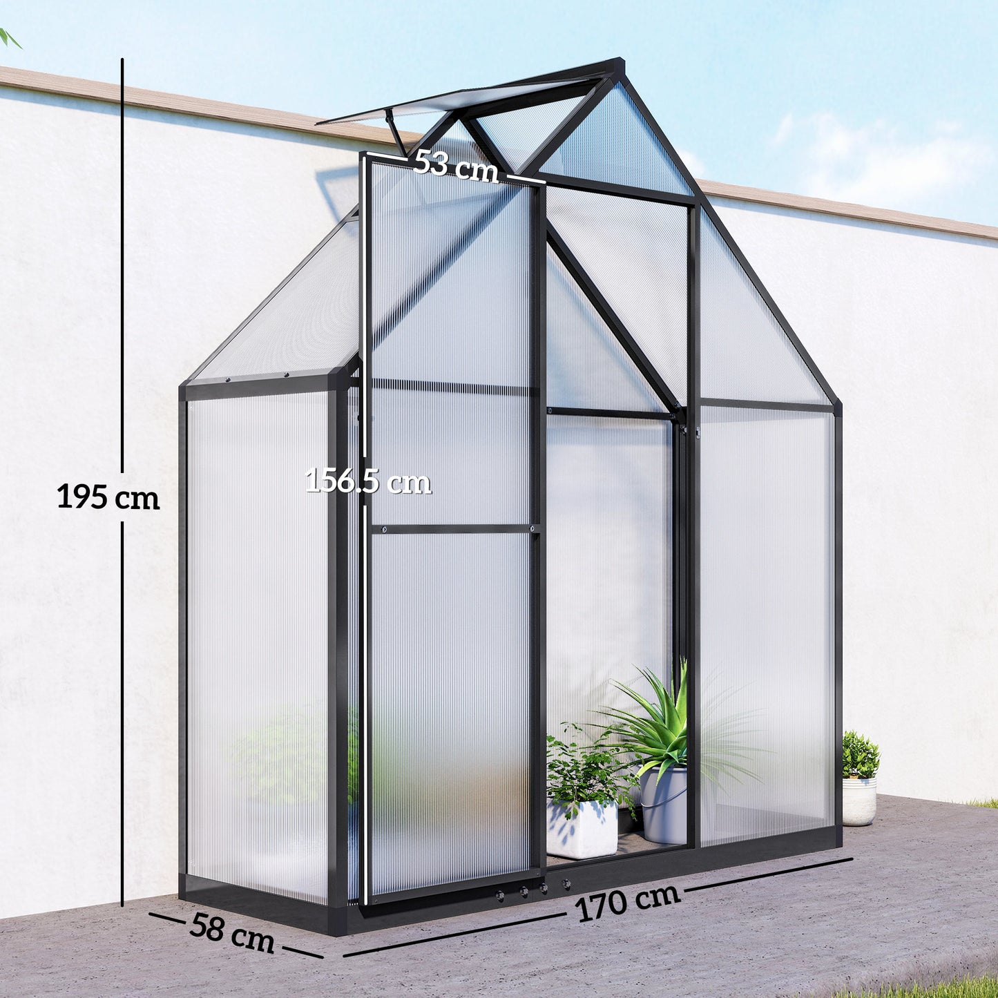 Polycarbonate Greenhouse with Swing Door and Adjustable Window (1)