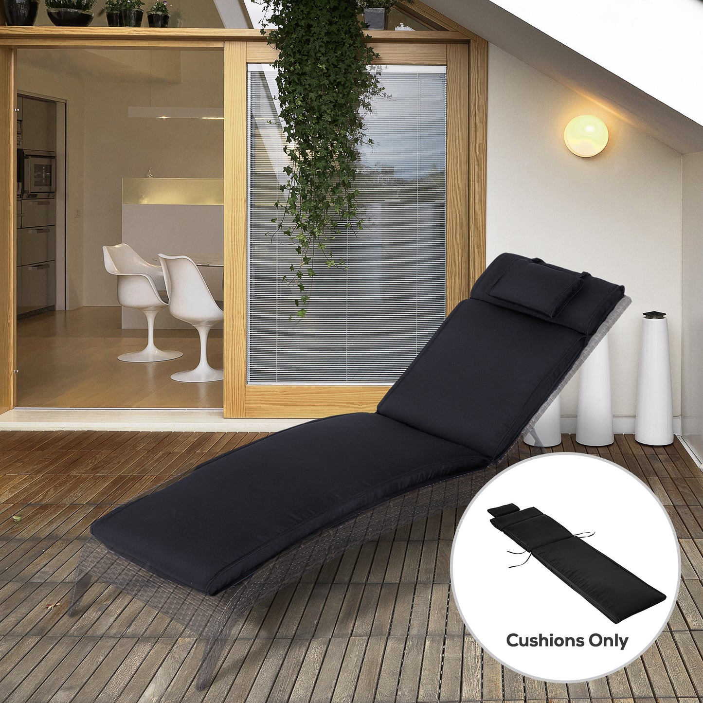 Garden Sun Lounger Cushion Replacement Soft Sunbed Reclining Chair