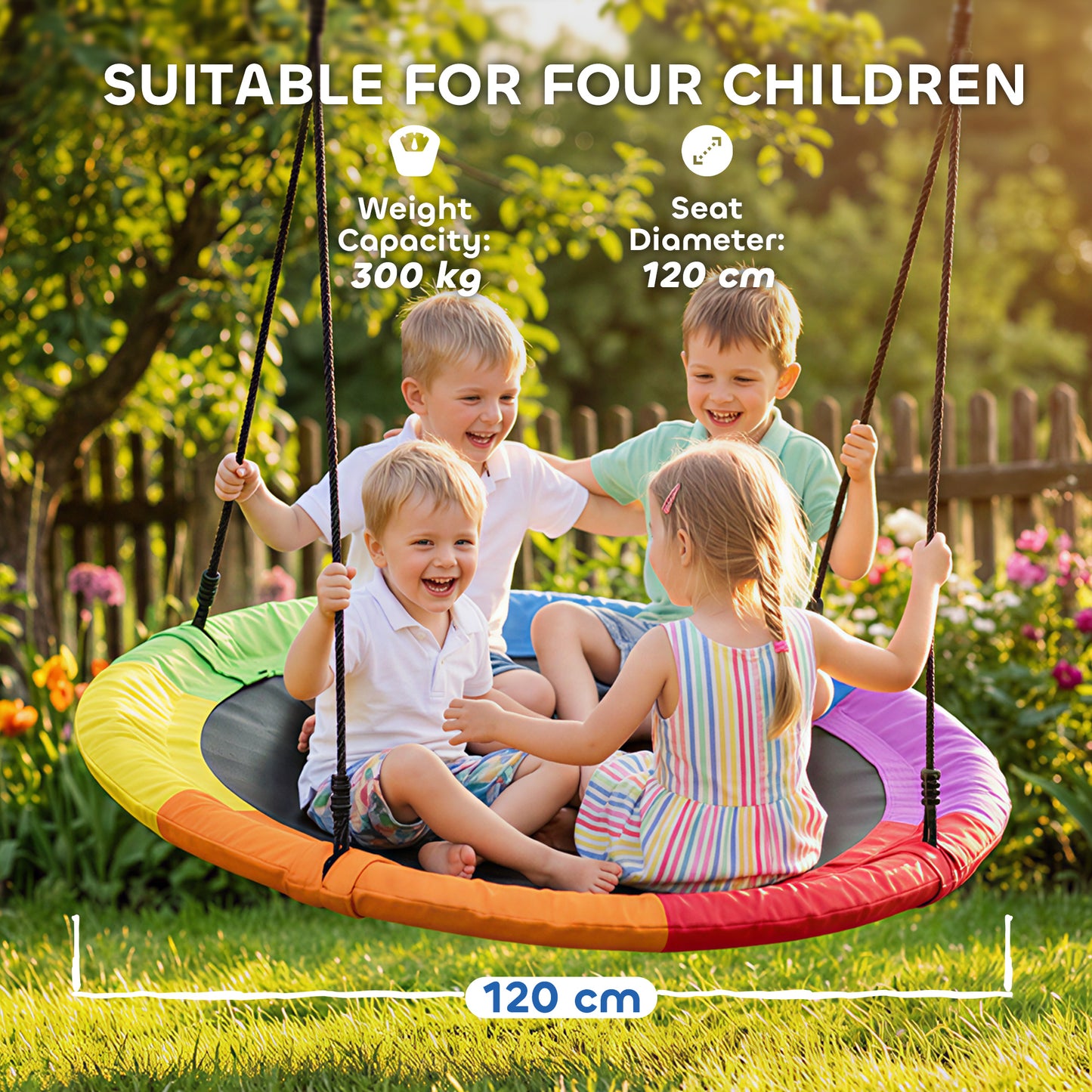 Tree Swing Seat, 120cm Kids Saucer Swing with Adjustable Ropes