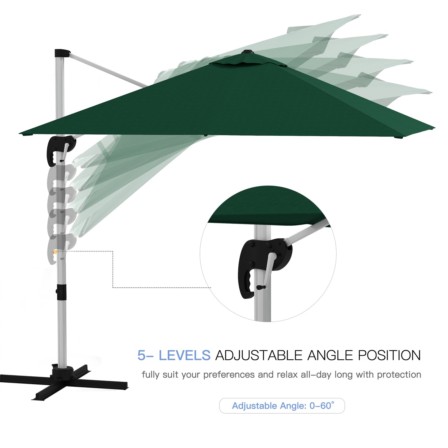 Square Cantilever Garden Parasol, with Five-Position Canopy