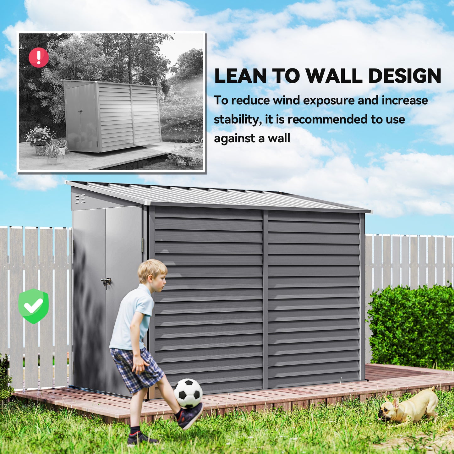 5 x 9ft Galvanised Metal Garden Shed with Foundation Kit
