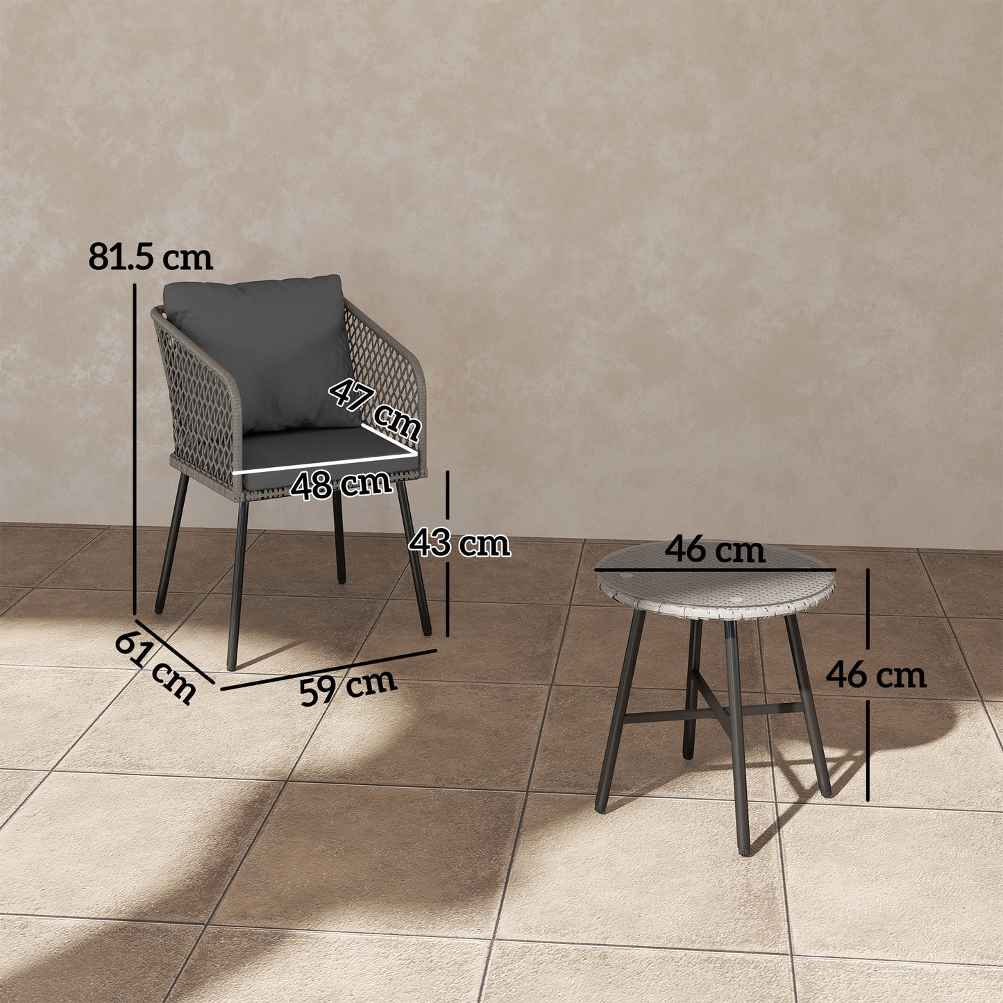 Three-Piece Cut-Out Rattan Chair and Table Set
