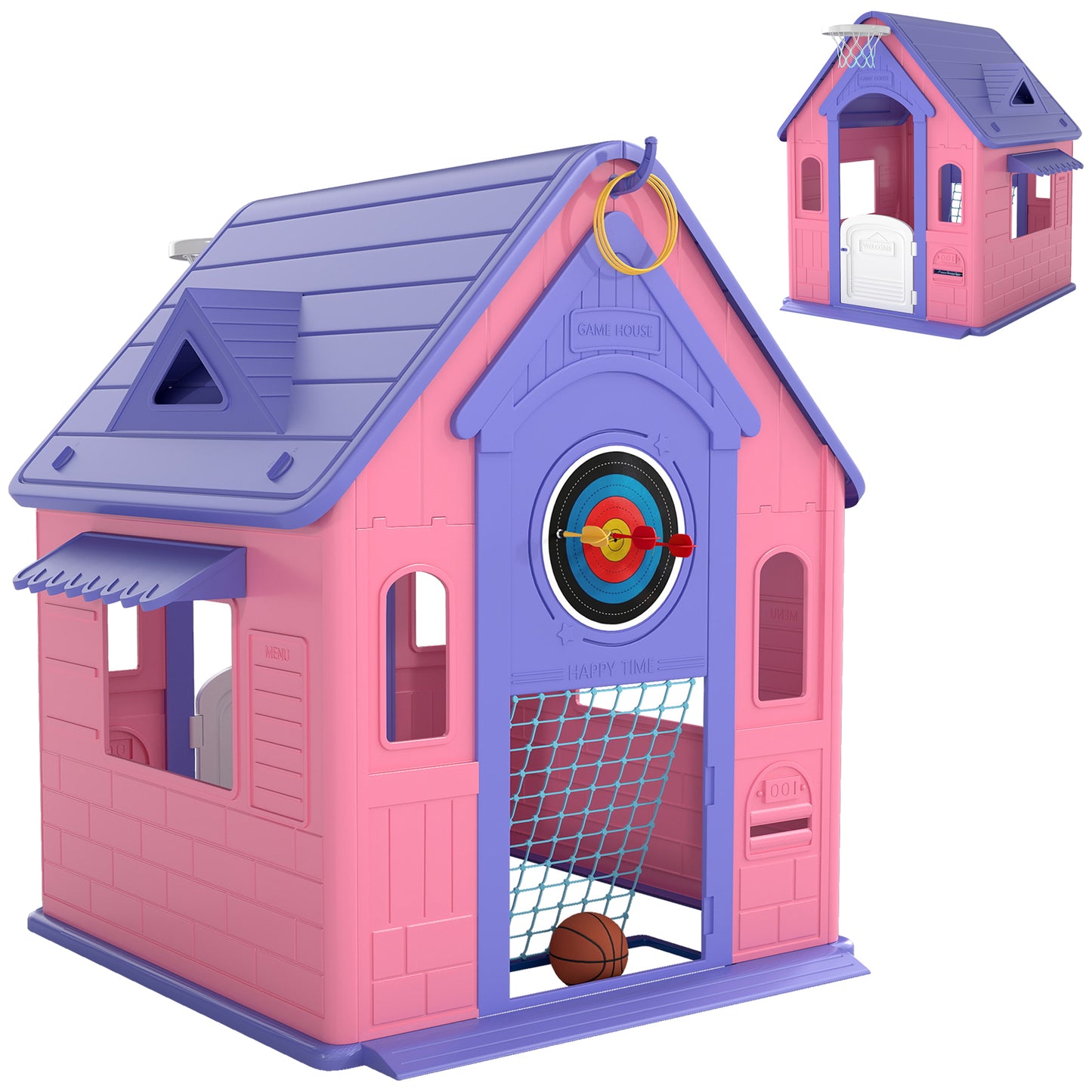 5-in-1 Playhouse for Kids Outdoor Indoor with Basketball Hoop