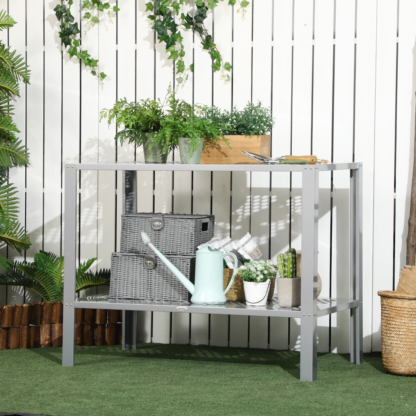 2-Tier Plant Stand, Corner Plant Shelf for Outdoor