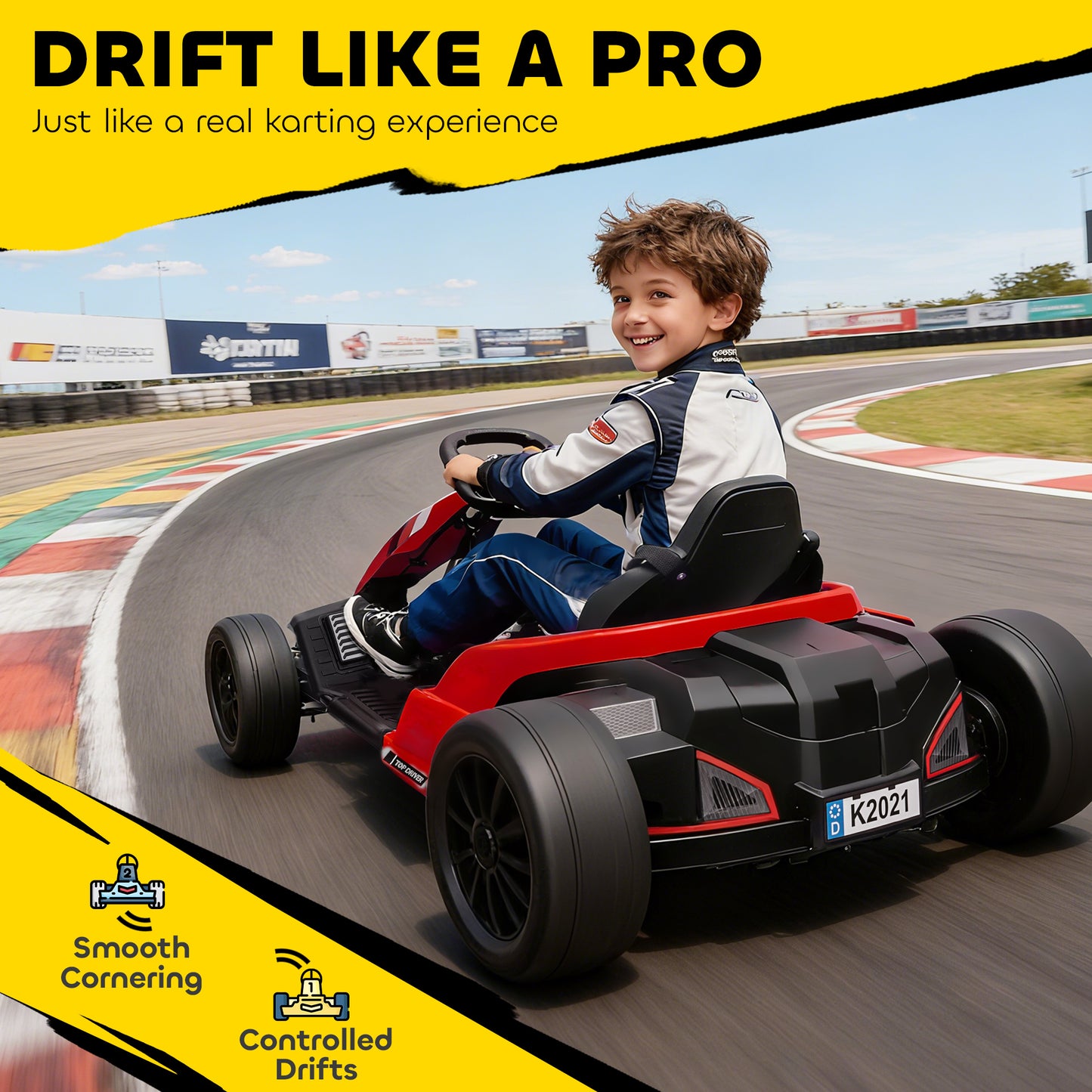 24V Electric Go Kart, Drift Kart with Adjustable Seat, Slow Start