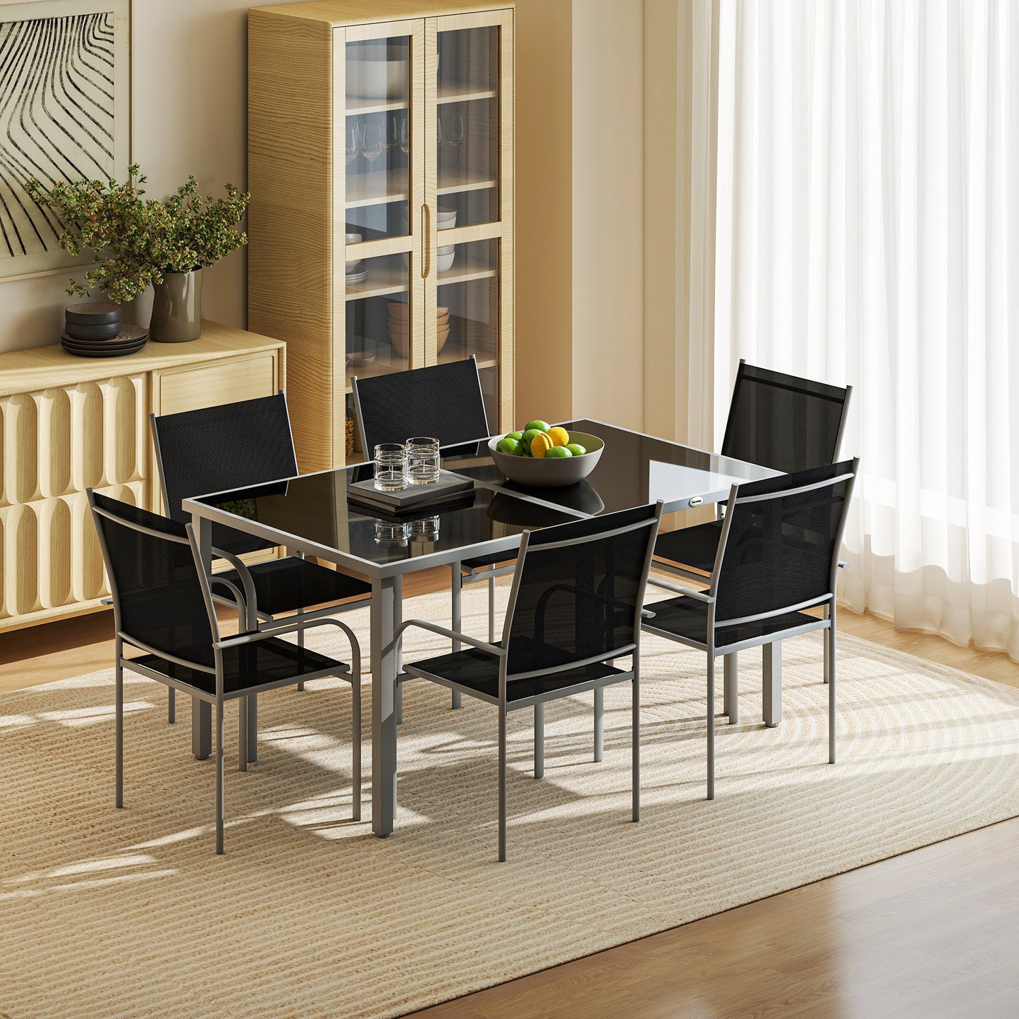 7 Piece Outdoor Garden Dining Set with Table and 6 Stackable Chairs