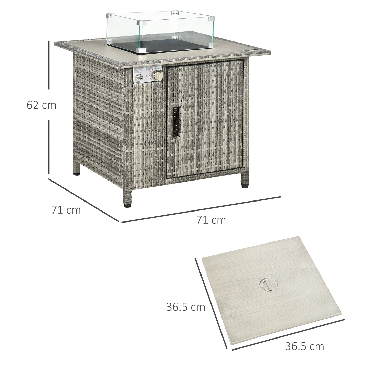 14.5 KW Rattan Gas Fire Pit Dining Table with Rain Cover, Wind Guard