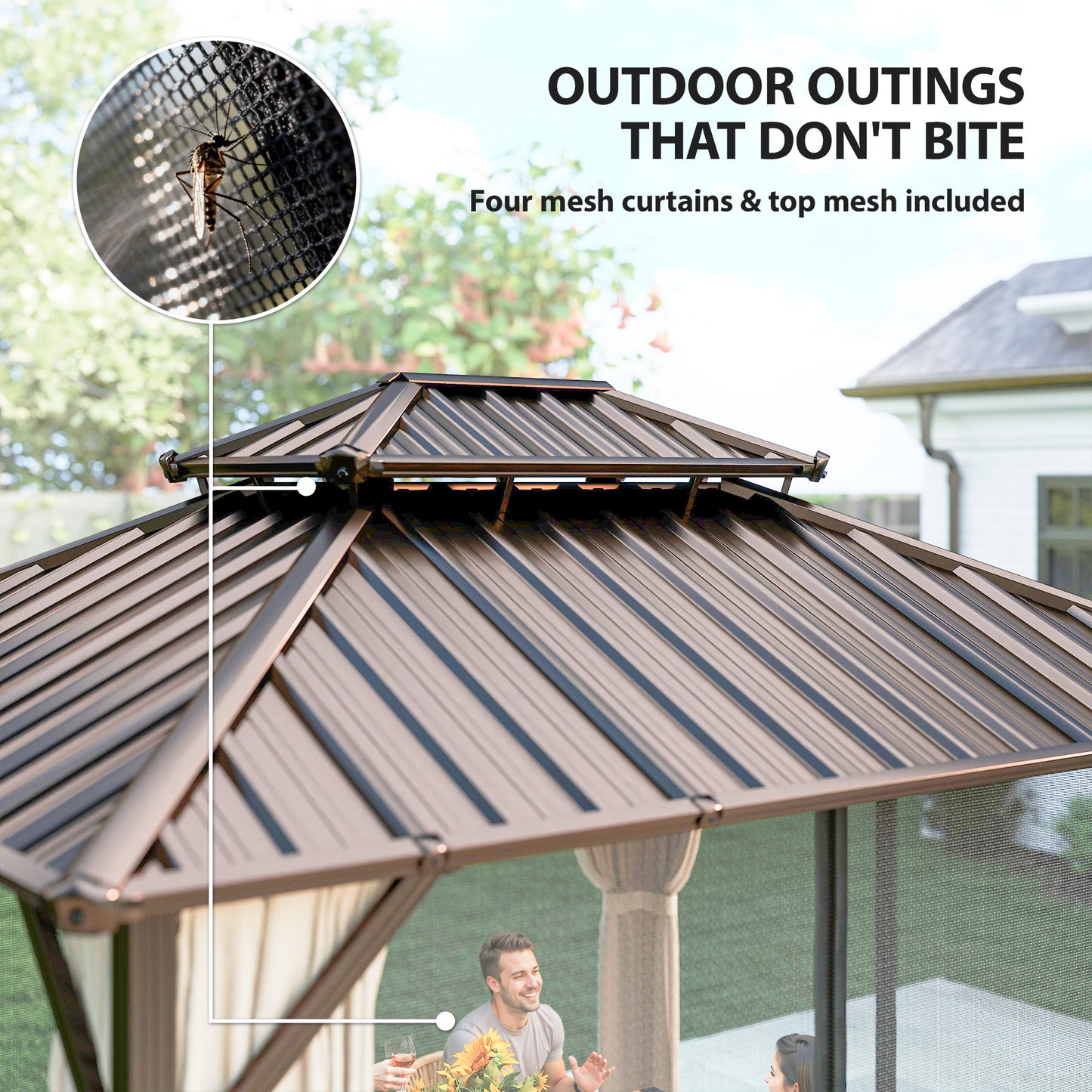 3x3 m Hardtop Gazebo Canopy with UPF50+ Double Galvanised Steel Roof