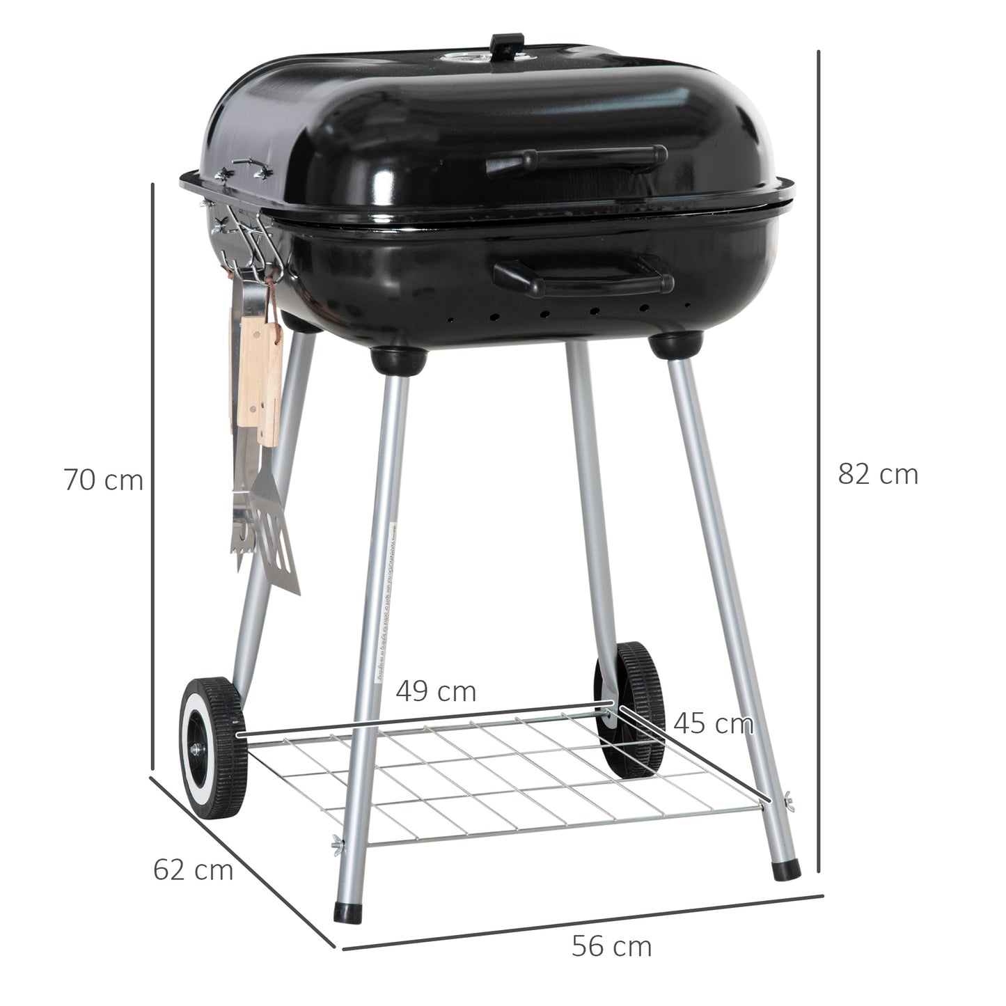 Portable BBQ Charcoal Grill with 2 Wheels and Cooking Utensils