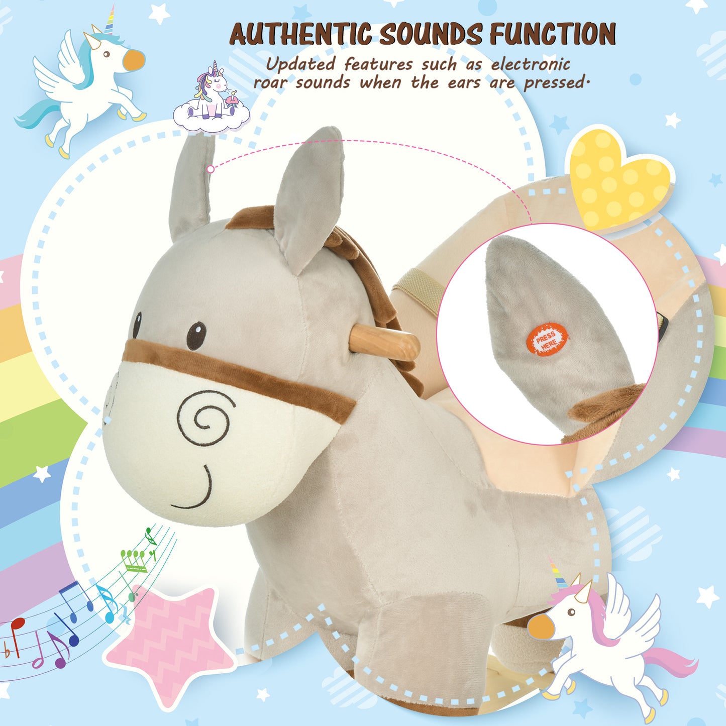 Kids Rocking Horse, Children Plush Ride On Donkey Animal Rocker w/