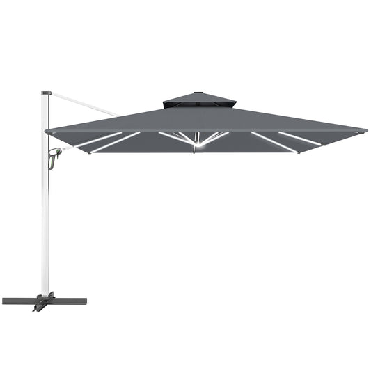 3(m) Garden Cantilever Parasol with Solar LED Lights, Cross Base