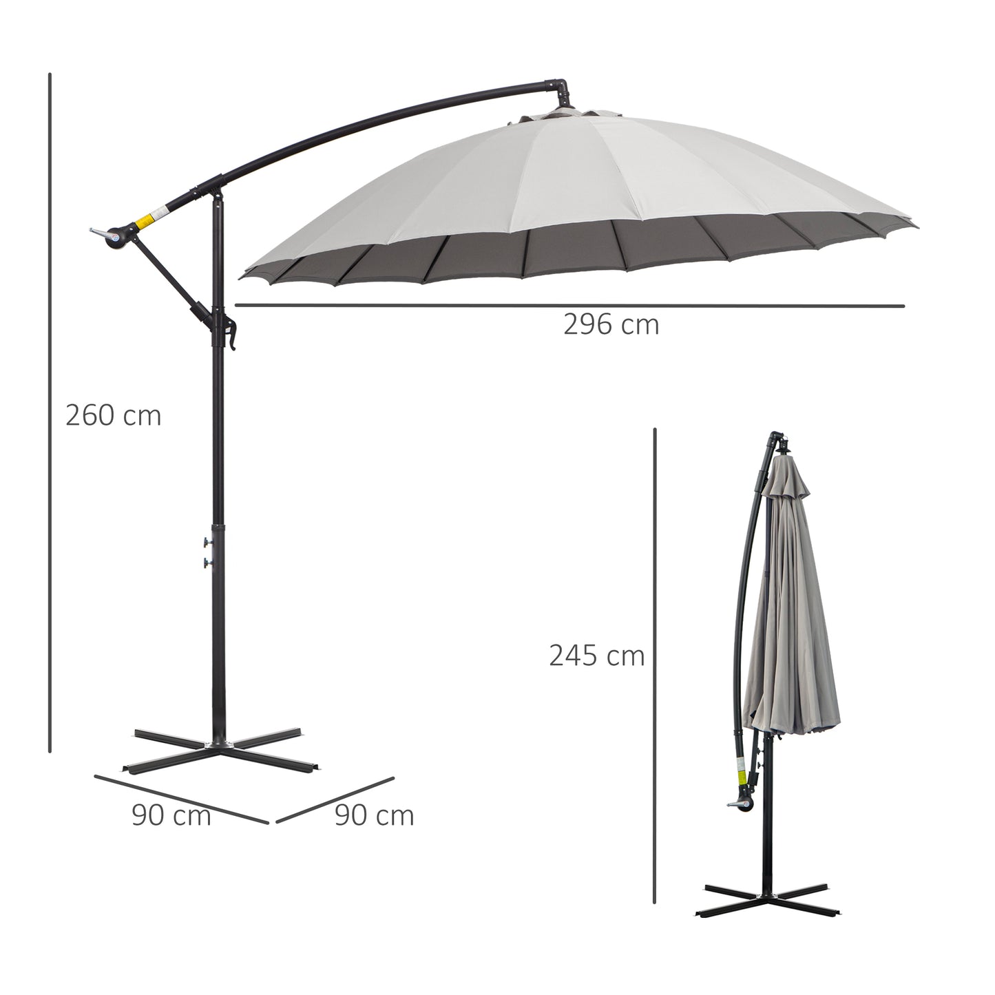 3(m) Cantilever Umbrella 18 Ribs & Vents Adjustable Angle for Patio
