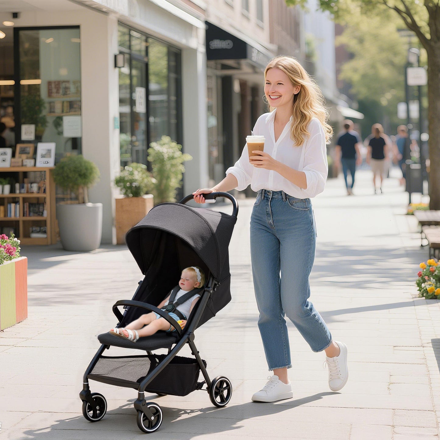 Travel Stroller, Lightweight Pushchair, Compact Buggy with Canopy