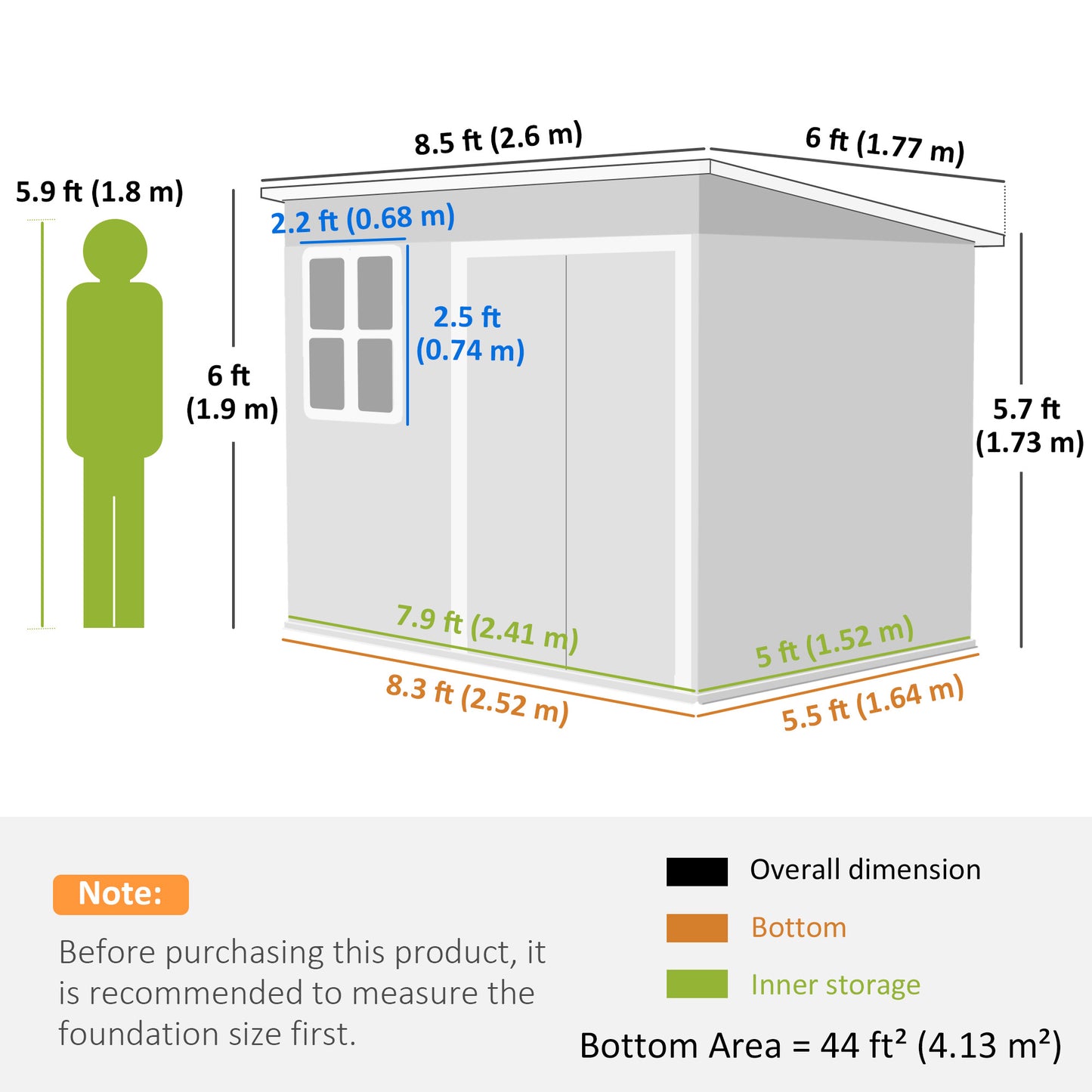 8.5 x 6ft Storage Shed Galvanised Steel Garden Shed