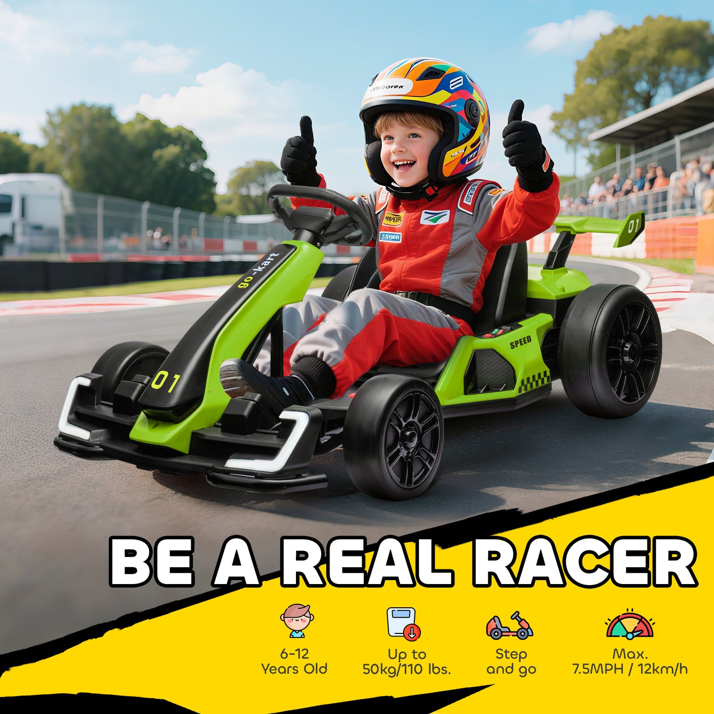 24V Electric Go Kart for Kids with Adjustable Seat for 6-12 Years