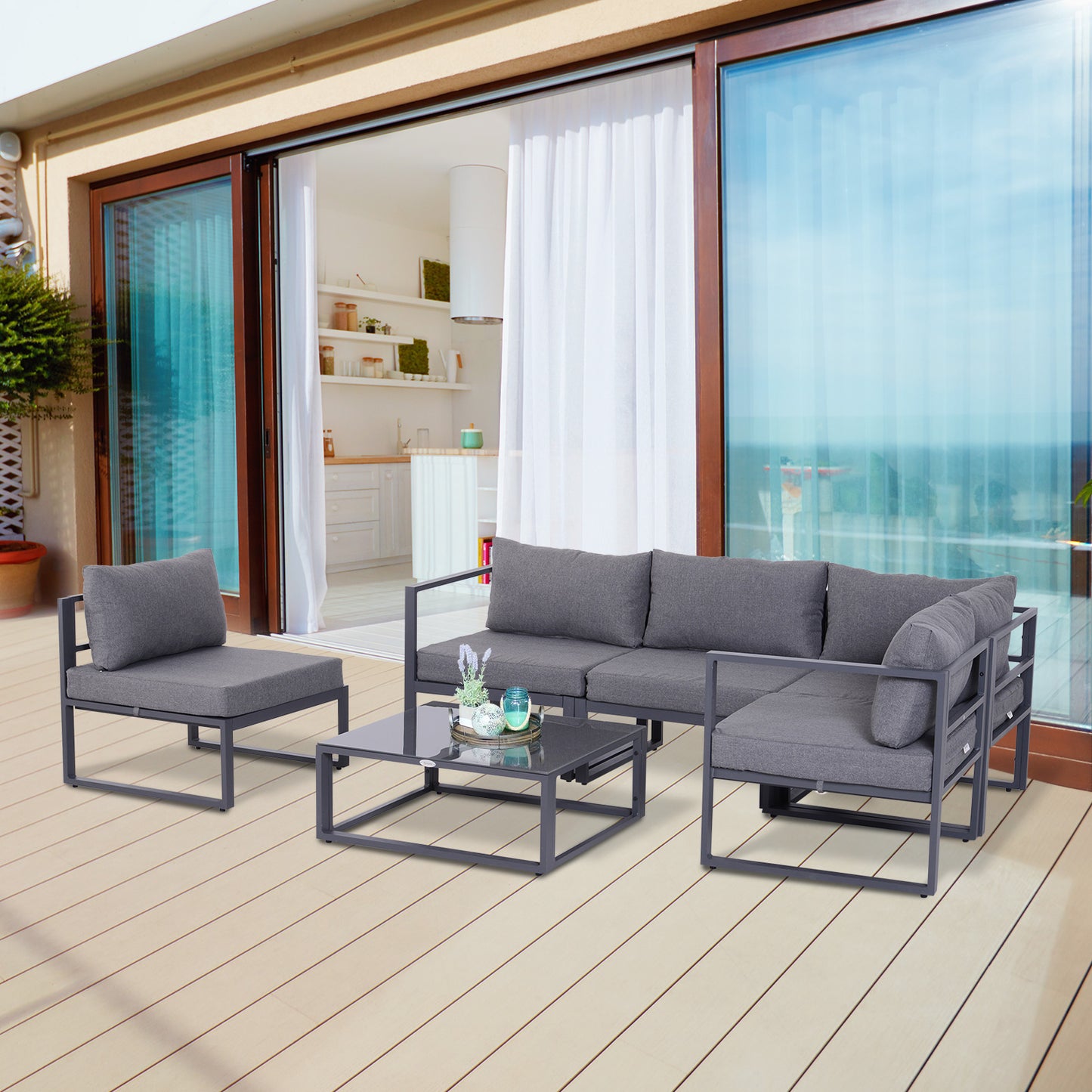 6 PCs Outdoor Indoor Sectional Corner Sofa Set Thick Padded