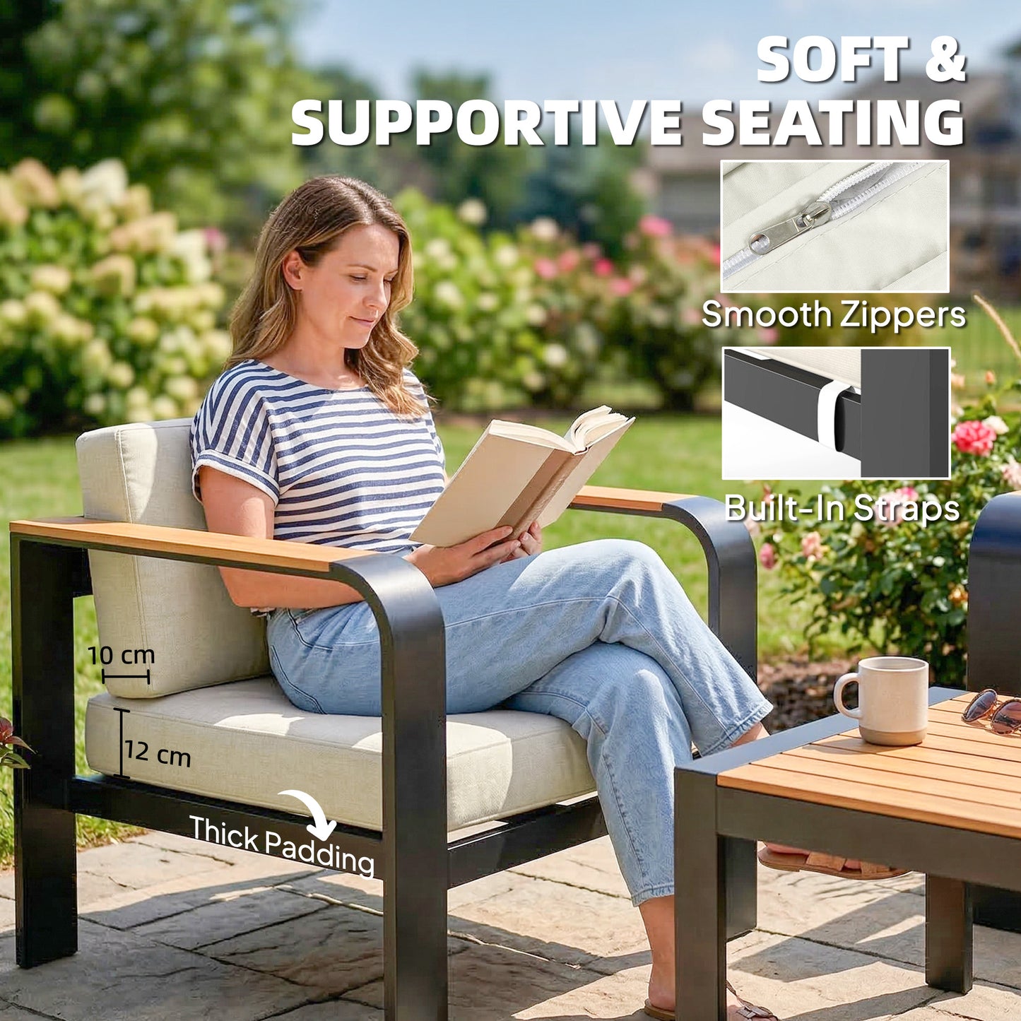 3 Pieces Garden Furniture Set with L-Shaped Sofa