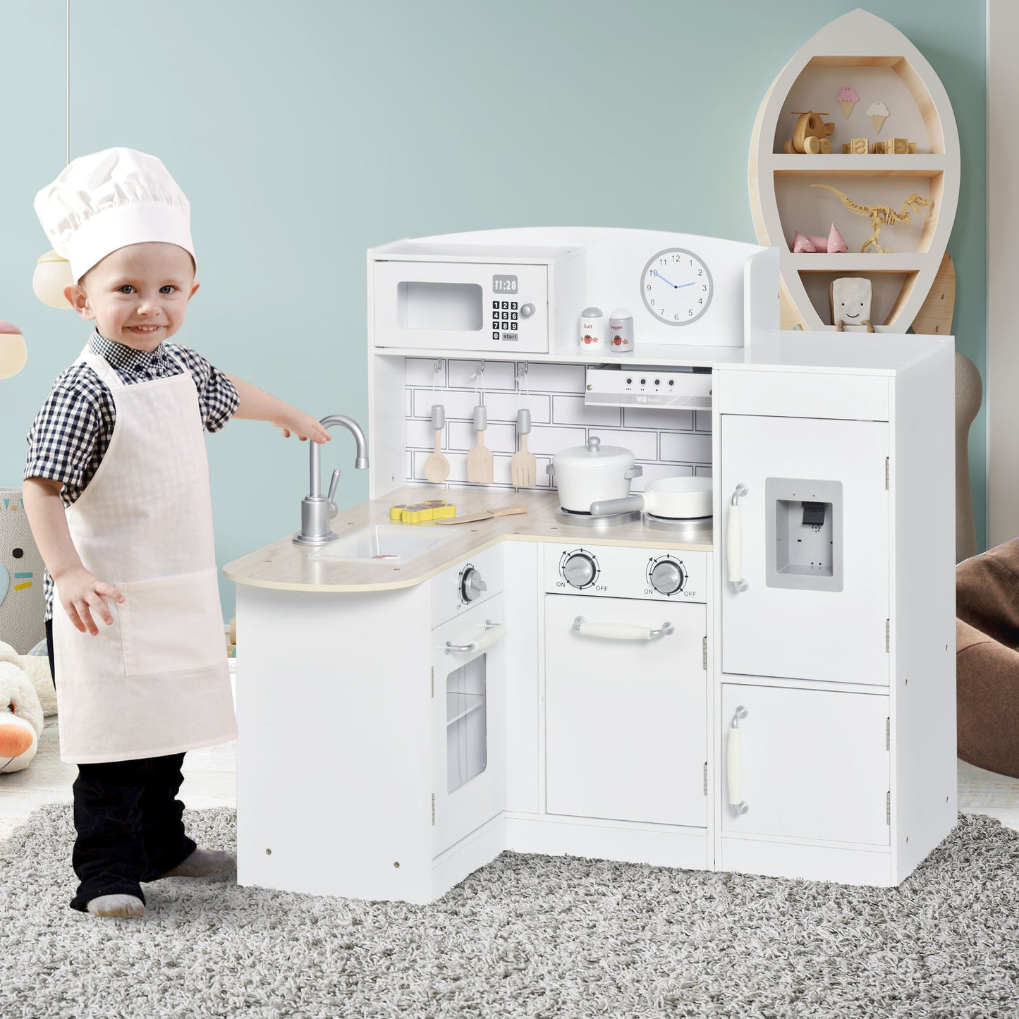 Kids Play Kitchen Wooden Toy Kitchen Cooking Set for Children