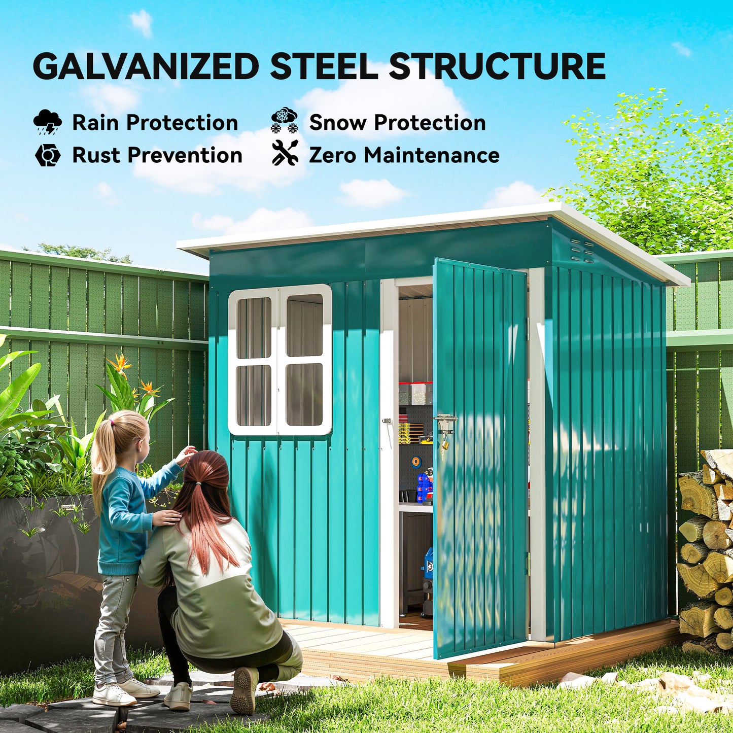 7 x 4ft Galvanised Steel Garden Shed, with Lock