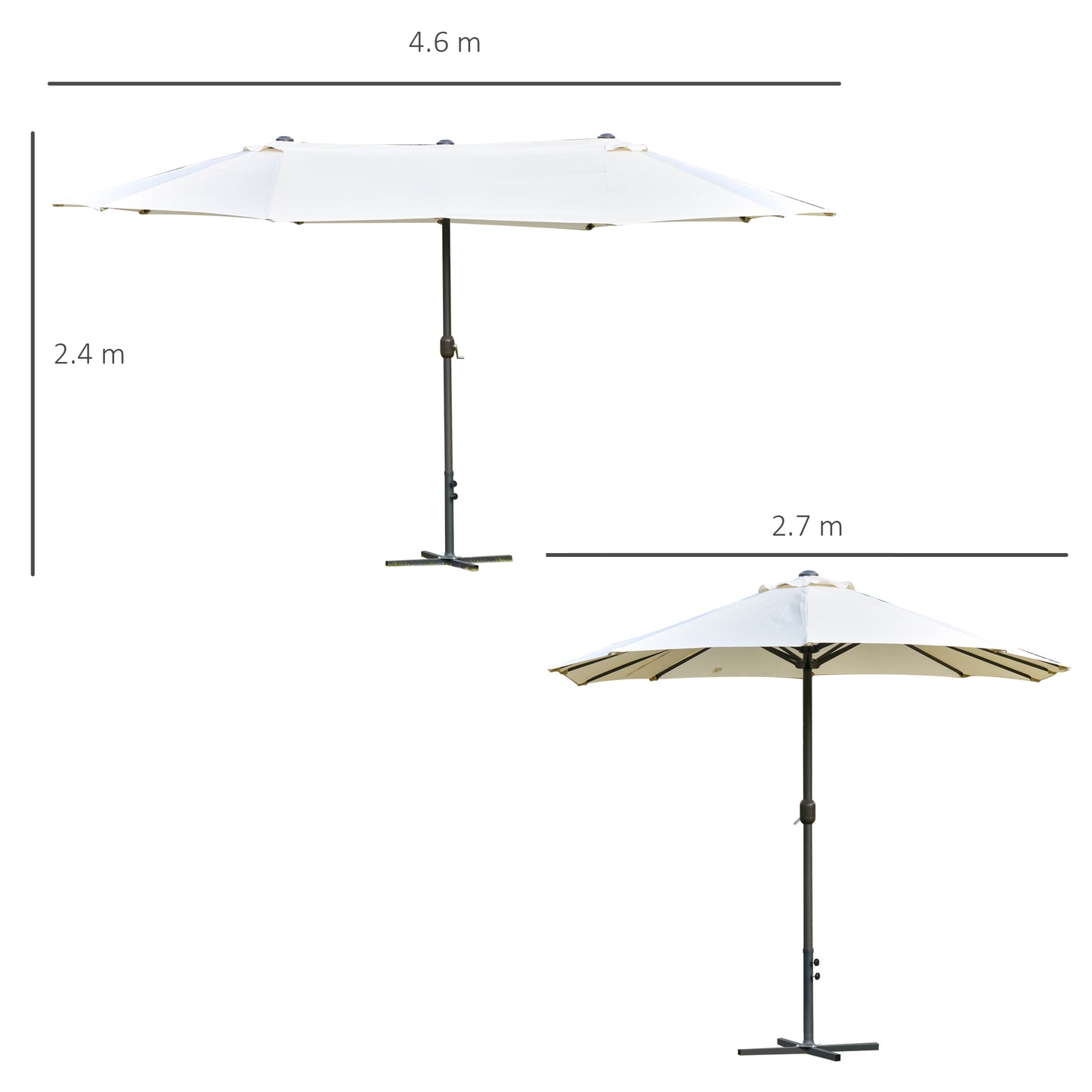 4.6M Sun Umbrella Canopy Double-sided Crank Sun Shade w/ Cross Base