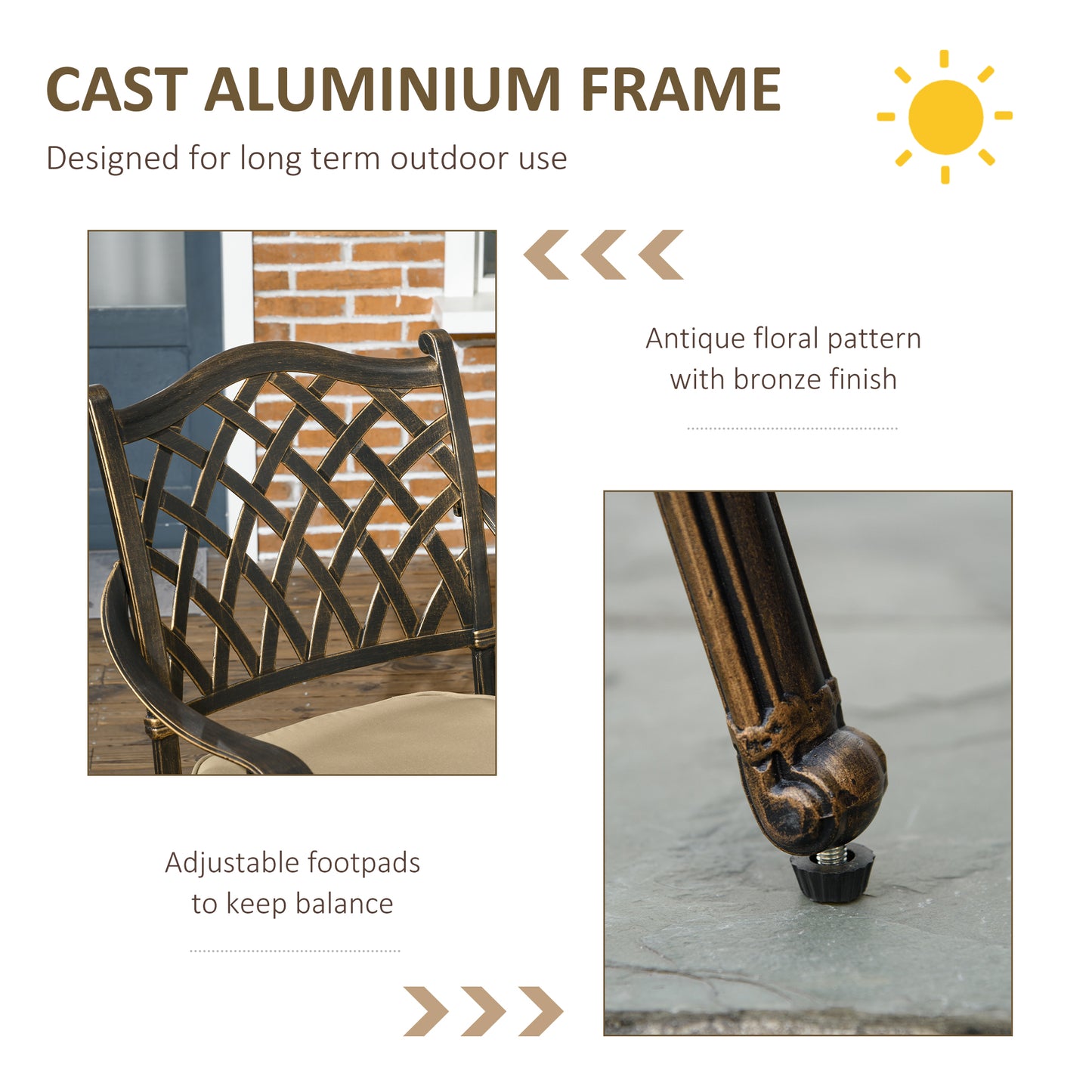 4 Seater Outdoor Dining Set Antique Cast Aluminium Garden Furniture