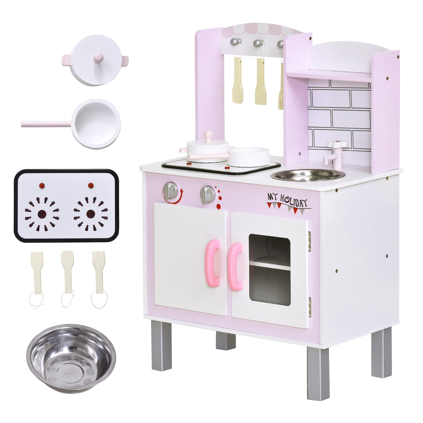 Kids Pretend Kitchen Playset w/ Cooking Toy Accessories