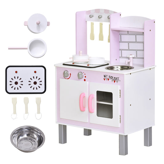 Kids Pretend Kitchen Playset w/ Cooking Toy Accessories