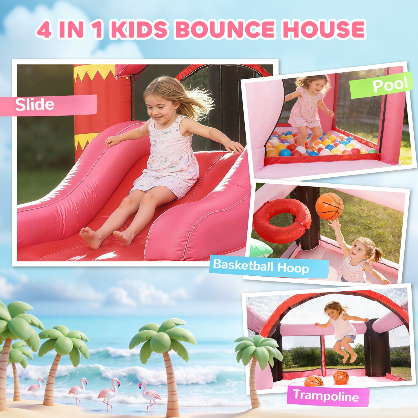 Inflatable Bounce House for Kids with Slide, Ball Pit