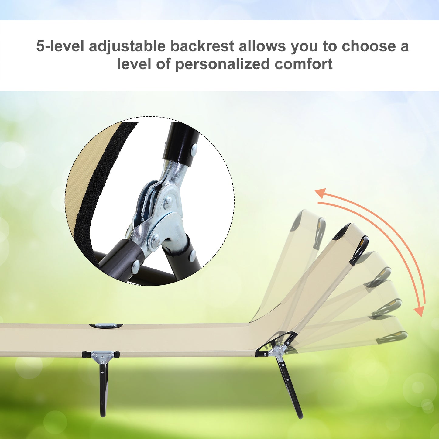 2 Piece Foldable Sun Loungers with 5-Position Adjustable Backrest