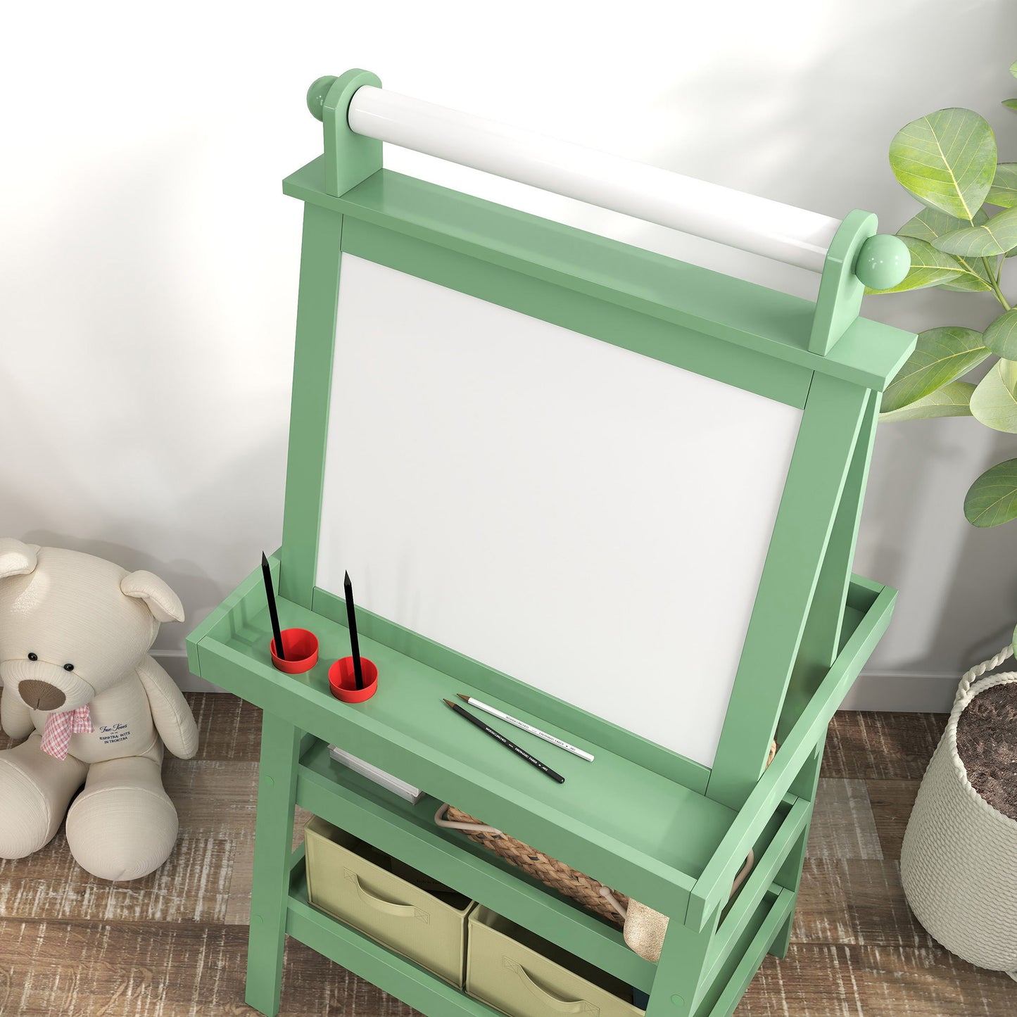 3 in 1 Kids Easel Double-Sided Magnetic Whiteboard and Chalkboard