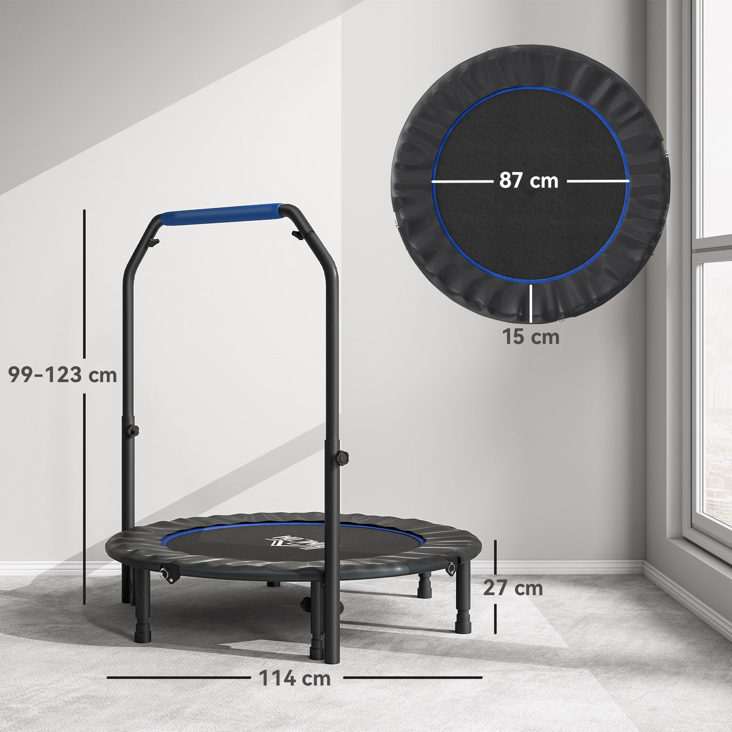 45" Foldable Mini Fitness Trampoline, with Adjustable Foam Handle