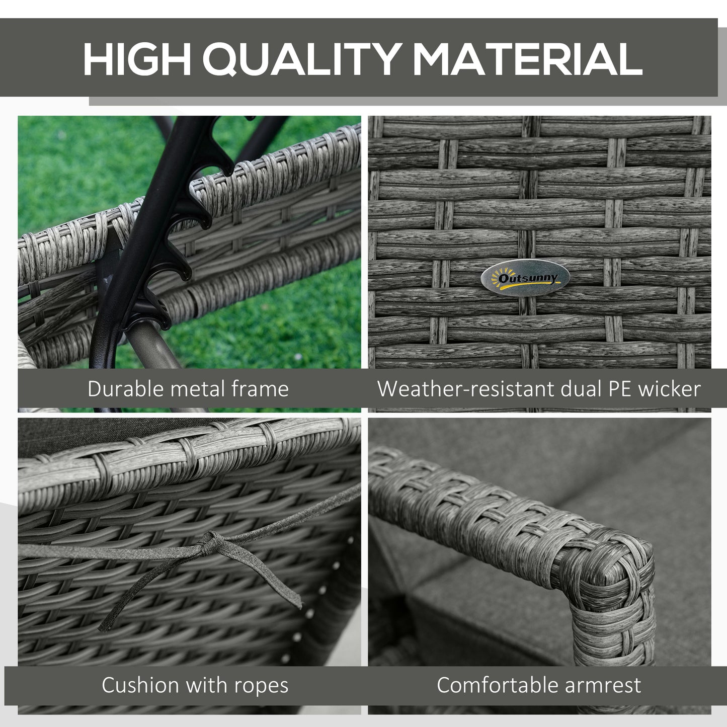 Patio Rattan Sun Lounger, Dual Wicker Weave Outdoor Single