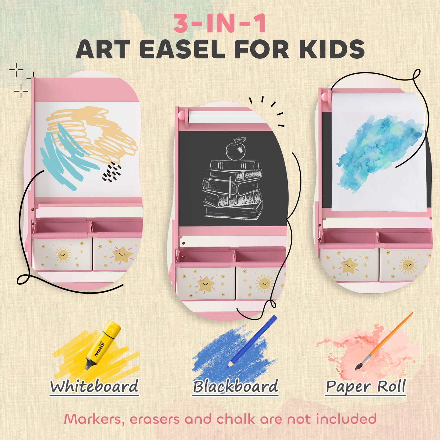 Art Easel for Kids, Double-Sided Whiteboard/Blackboard