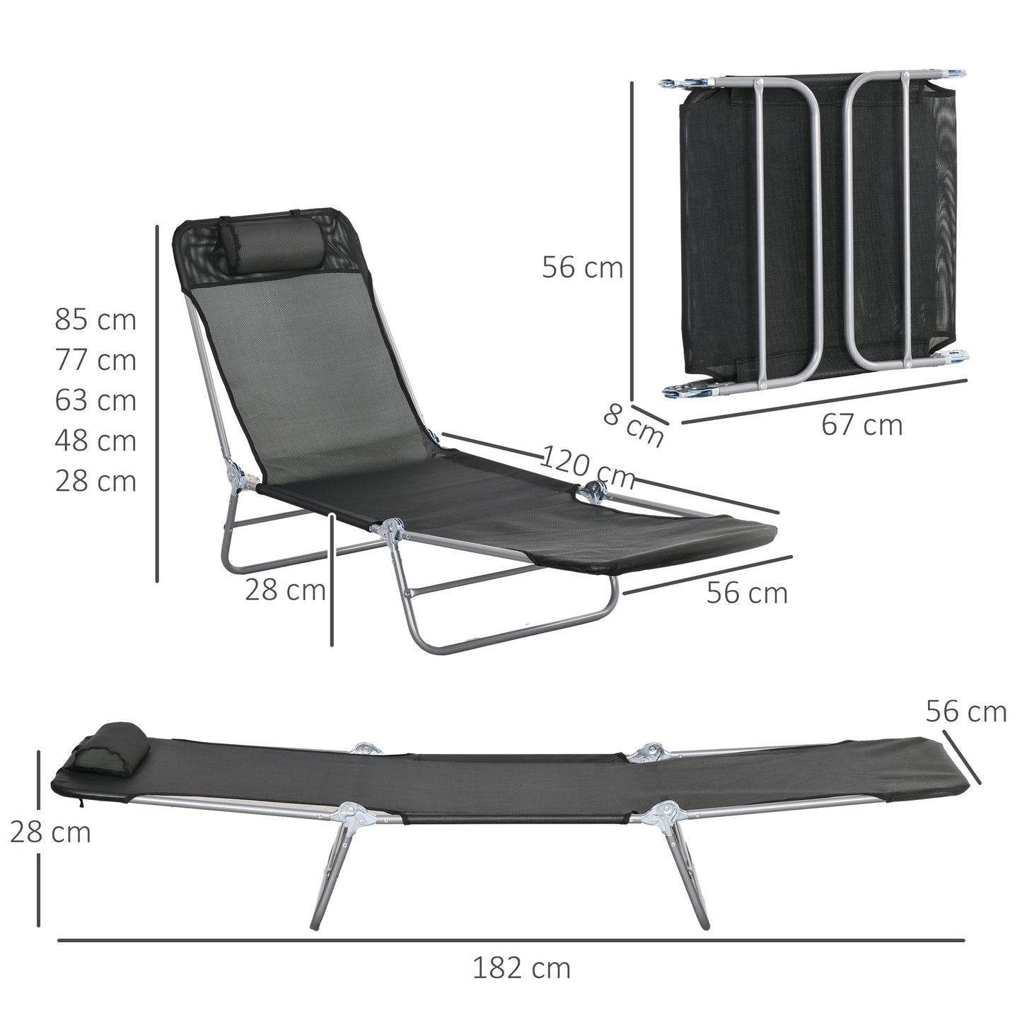 Set of Two Steel Frame Sun Loungers, with Reclining Backs (1)