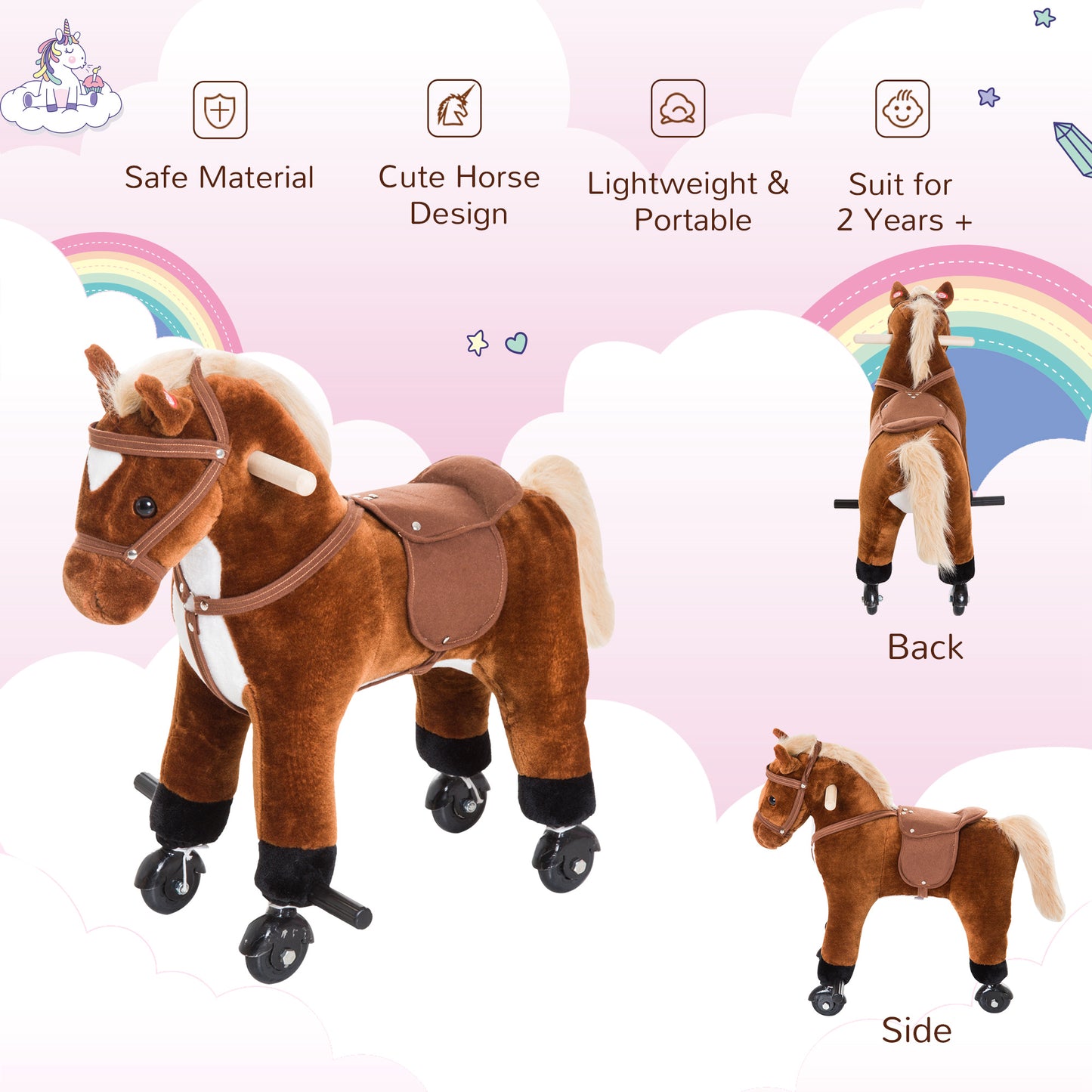 Rocking Horse Kids Ride on Walking Horse Animal Pony Wheeled Riding