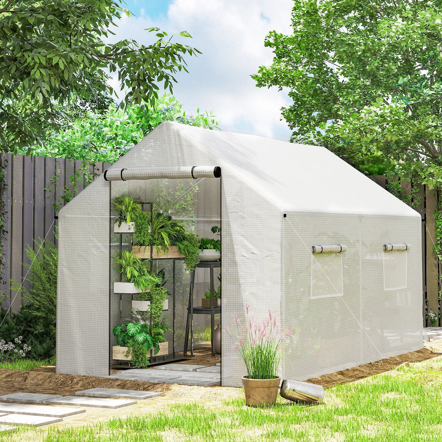 Polyethylene Walk-in Polytunnel Greenhouse with Roll-up door