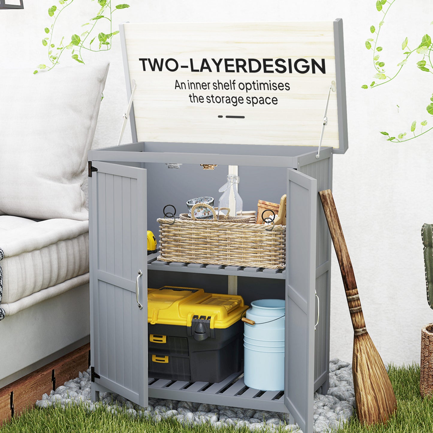 Wooden Garden Shed, Garden Tool Storage Shed with Hinged Roof