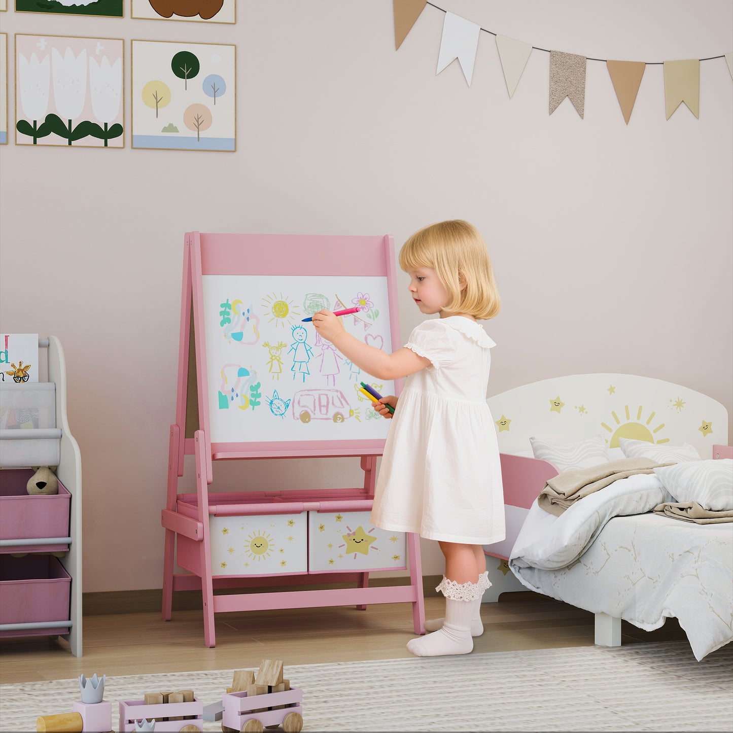 Art Easel for Kids, Double-Sided Whiteboard/Blackboard