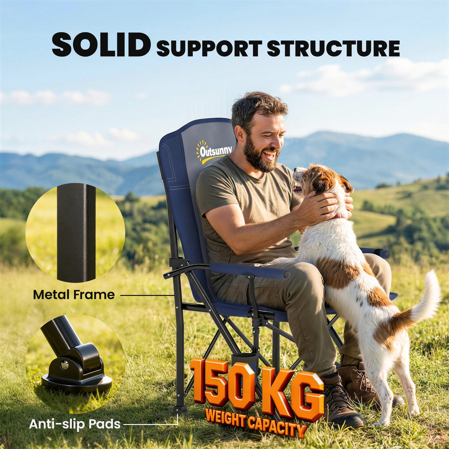Padded Camping Chair Adults Heavy Duty Folding Chair Side Pocket
