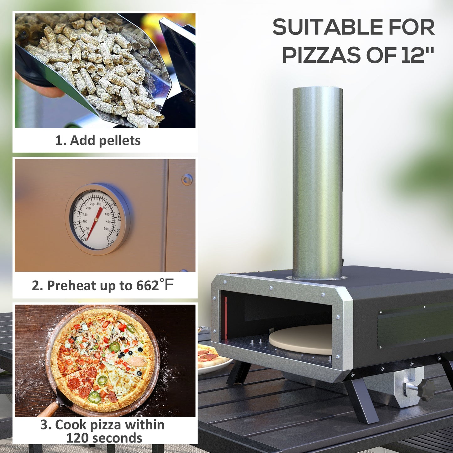 Portable Wood Pellet Pizza Oven with 12" / 30cm Rotating Pizza Stone