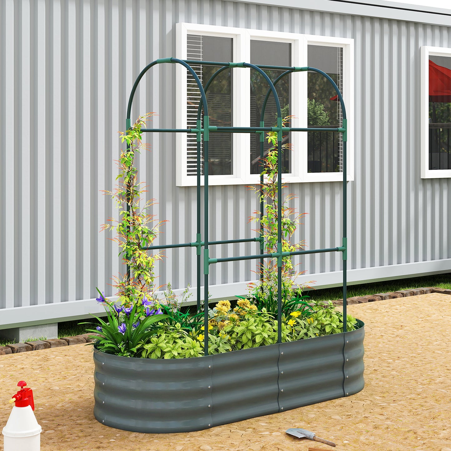 Galvanised Raised Garden Bed with Arched Trellis (1)