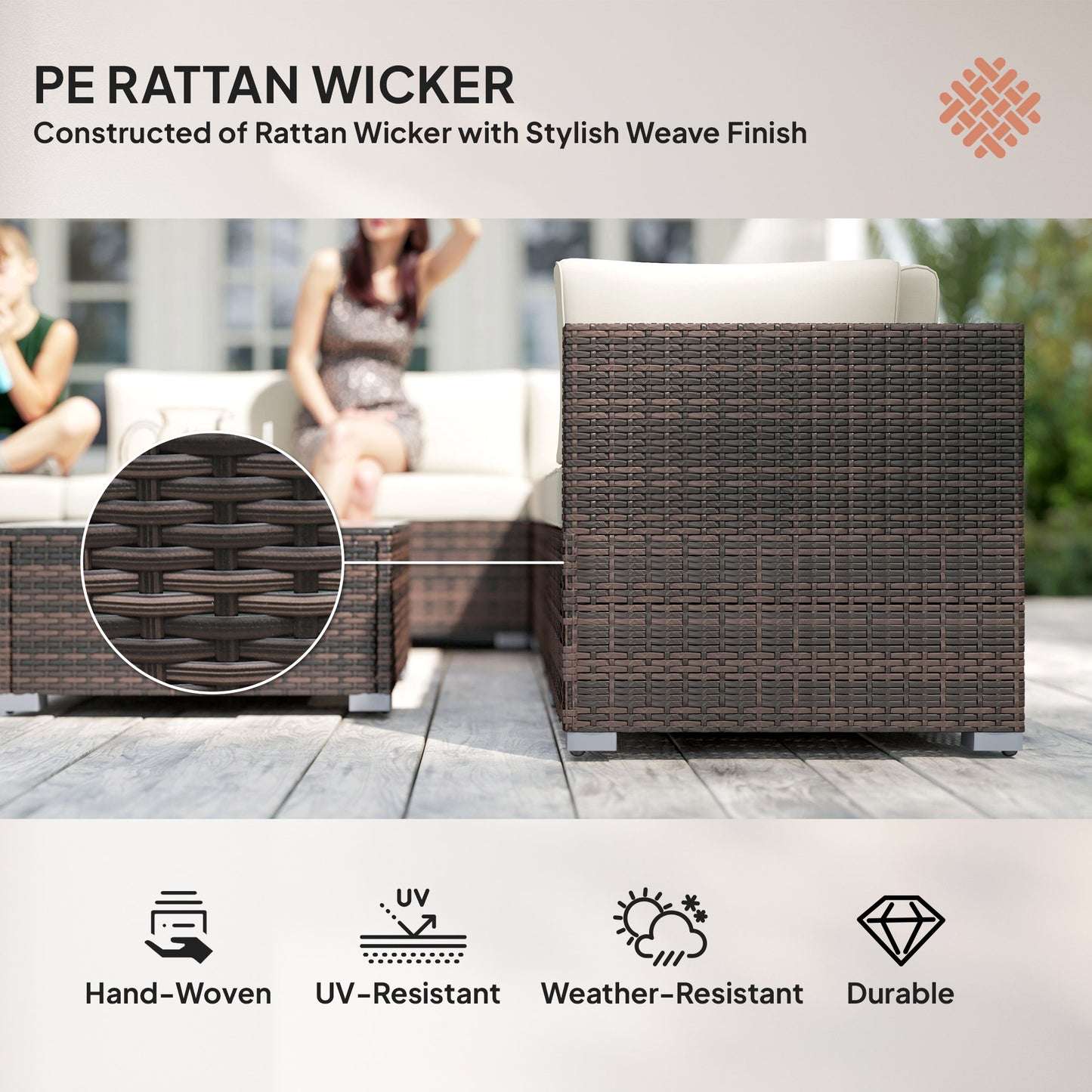 8 Piece Rattan Corner Sofa Set with Wide & Deep Seat