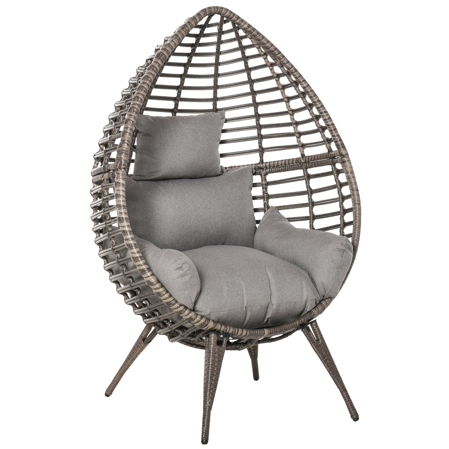 Teardop PE Wicker Rattan Chair w/ Thick Cushions 4 Legs Outdoor