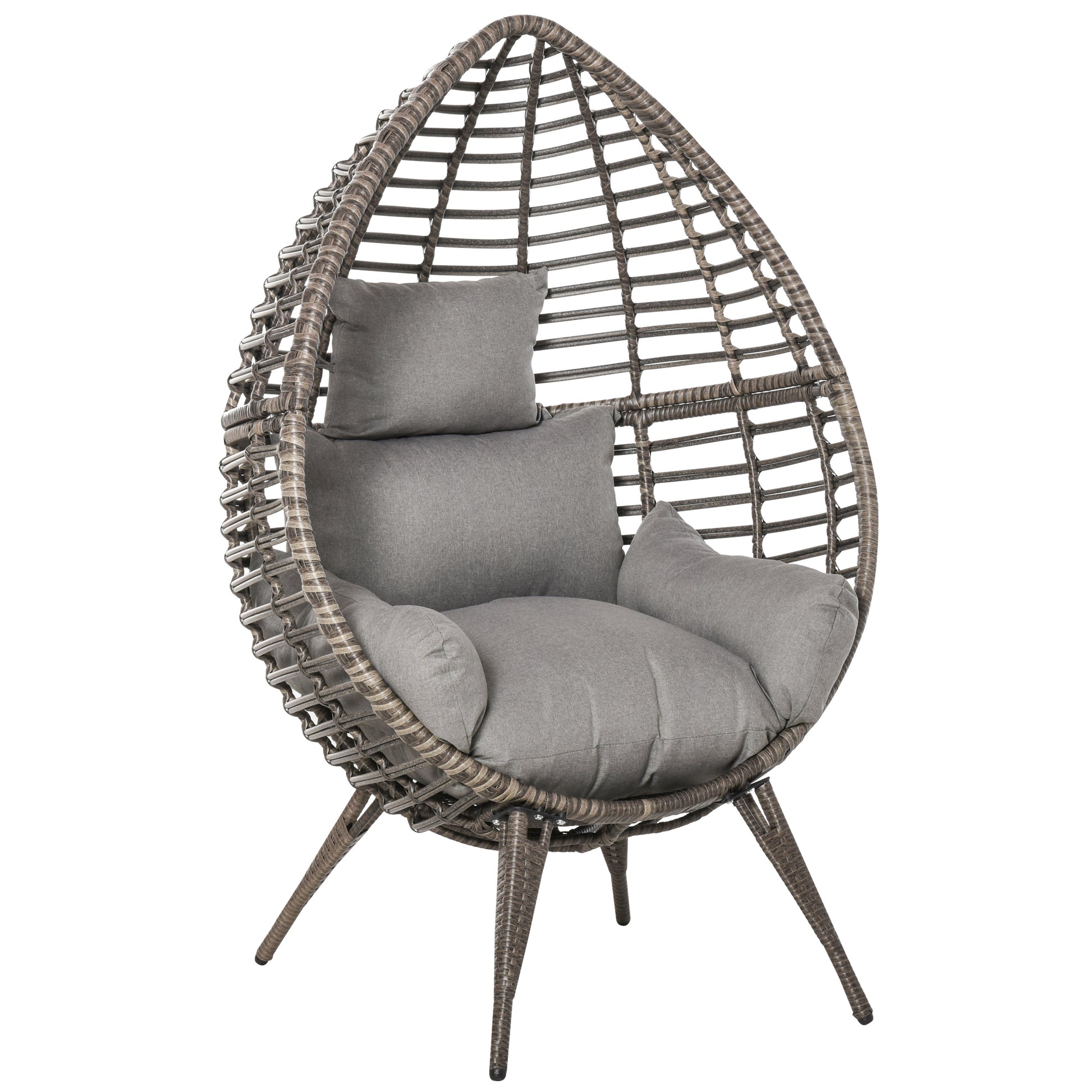 Teardop PE Wicker Rattan Chair w/ Thick Cushions 4 Legs Outdoor